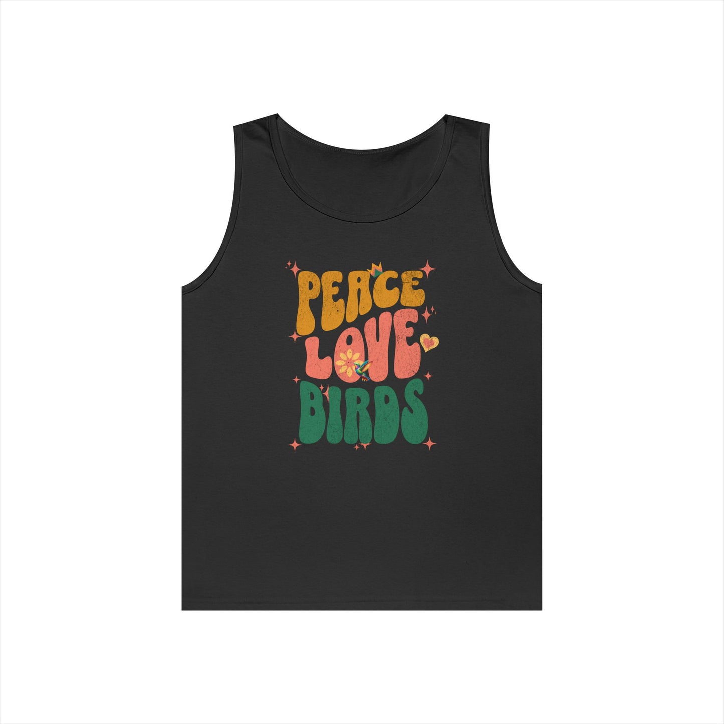 The Nerdy Birder Peace Love Birds Tank Top, Gift for Bird Lovers, Unisex Summer Wear, Fun Casual Tank