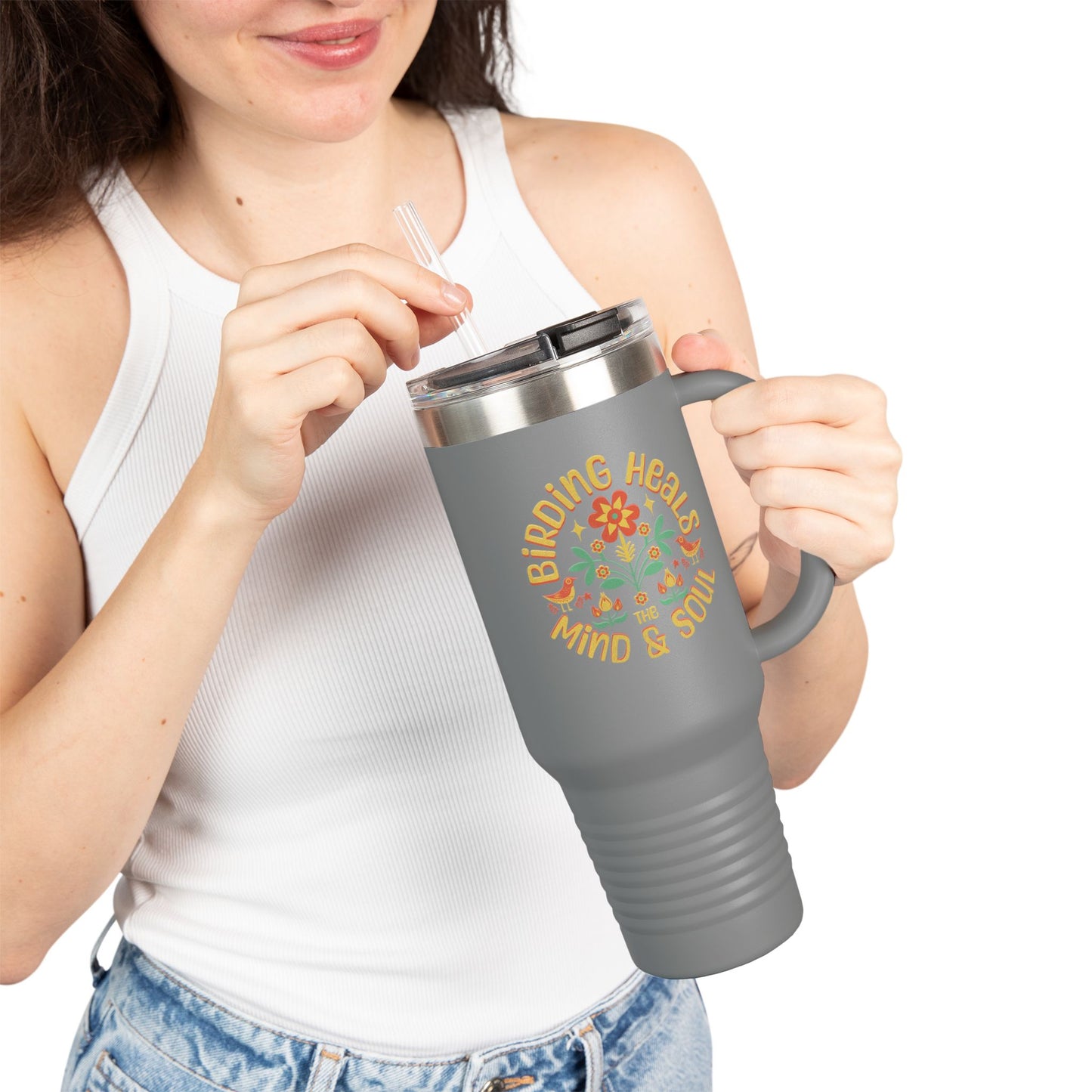 The Nerdy Birder Birding Heals Insulated Travel Mug, 40oz