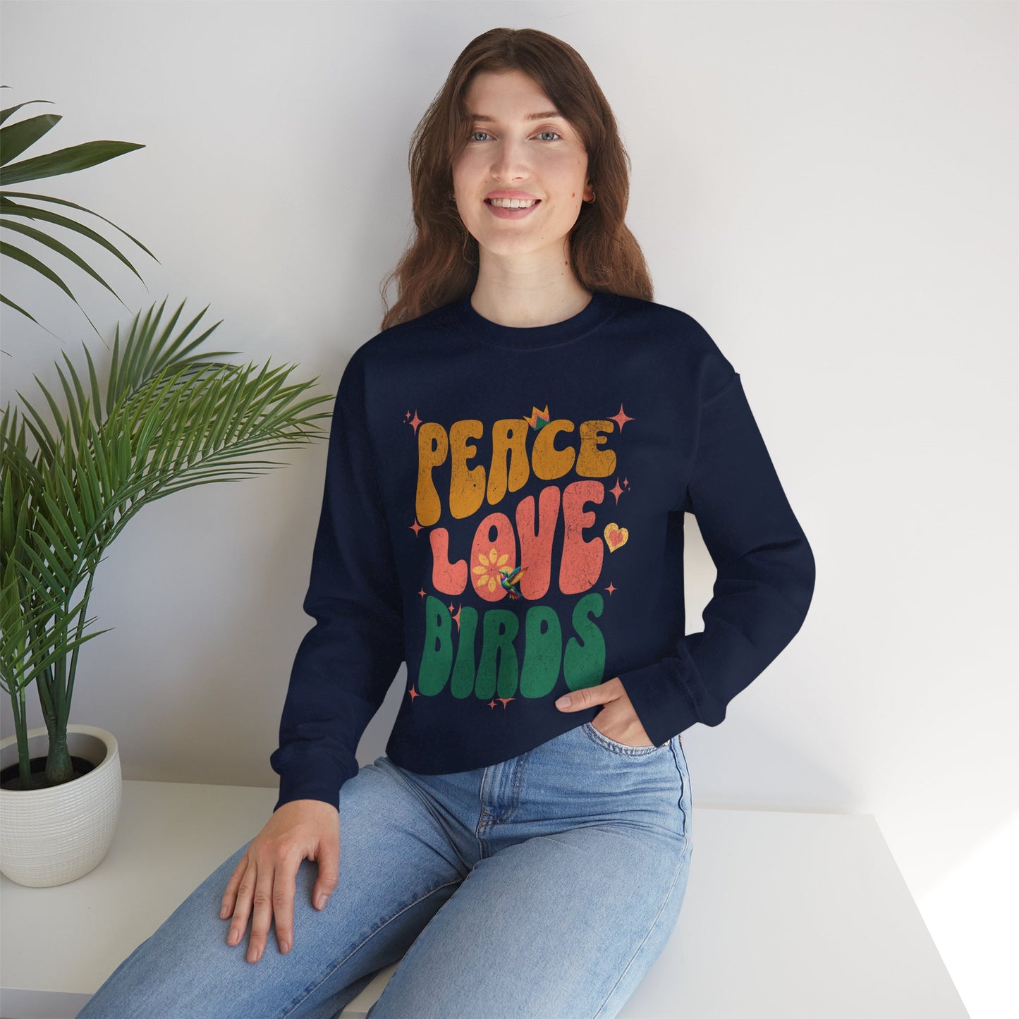 Peace Love Birds Crewneck Sweatshirt - Unisex Cozy Fashion for Nature Lovers