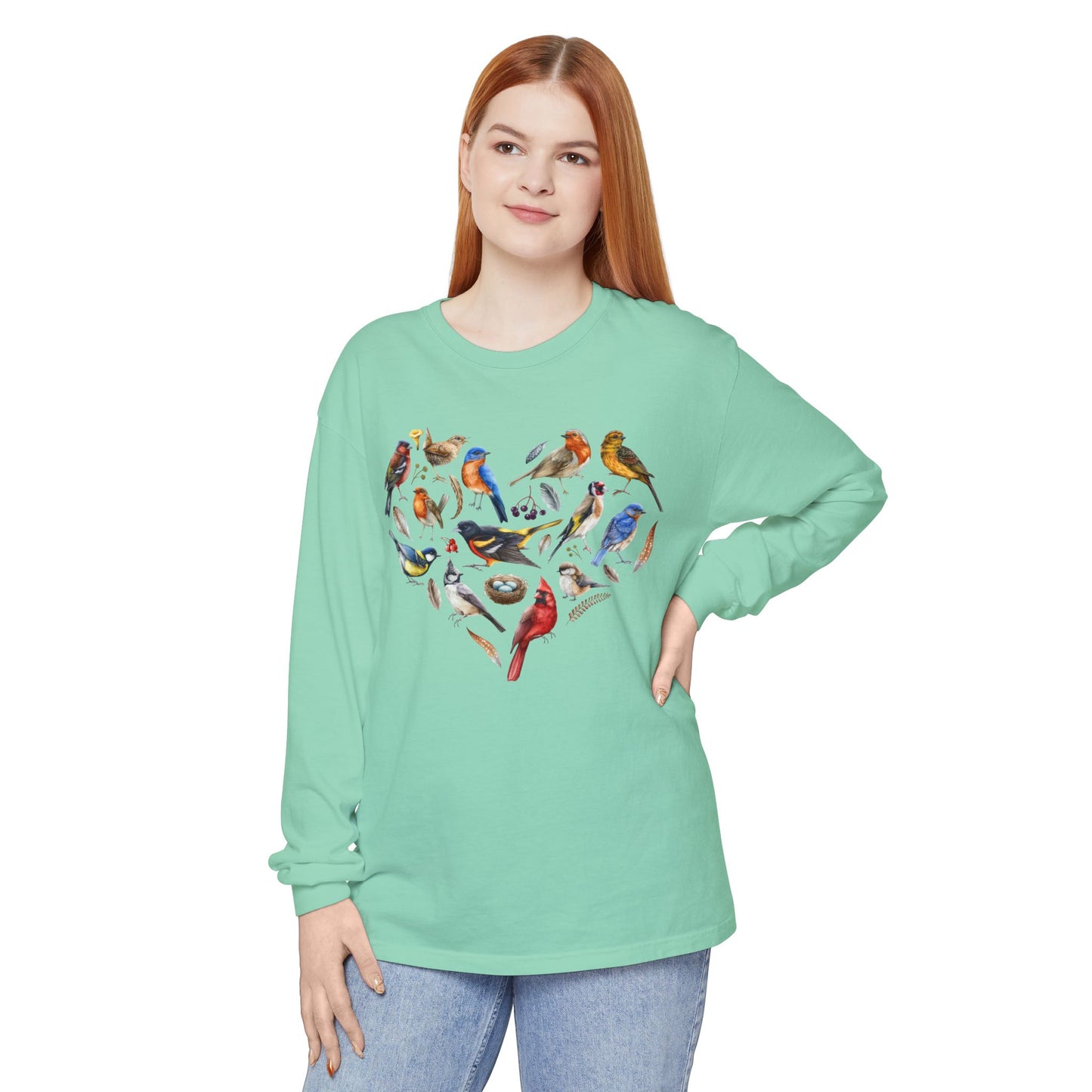 The Nerdy Birder Bird Heart Unisex Garment-dyed Long Sleeve T-Shirt