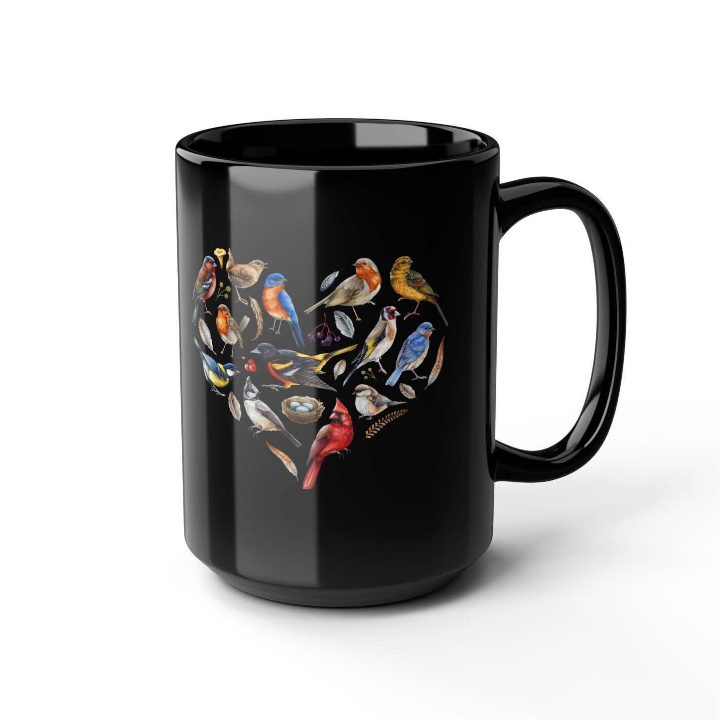 Heart of Birds Stylish Glossy Ceramic Black Mug