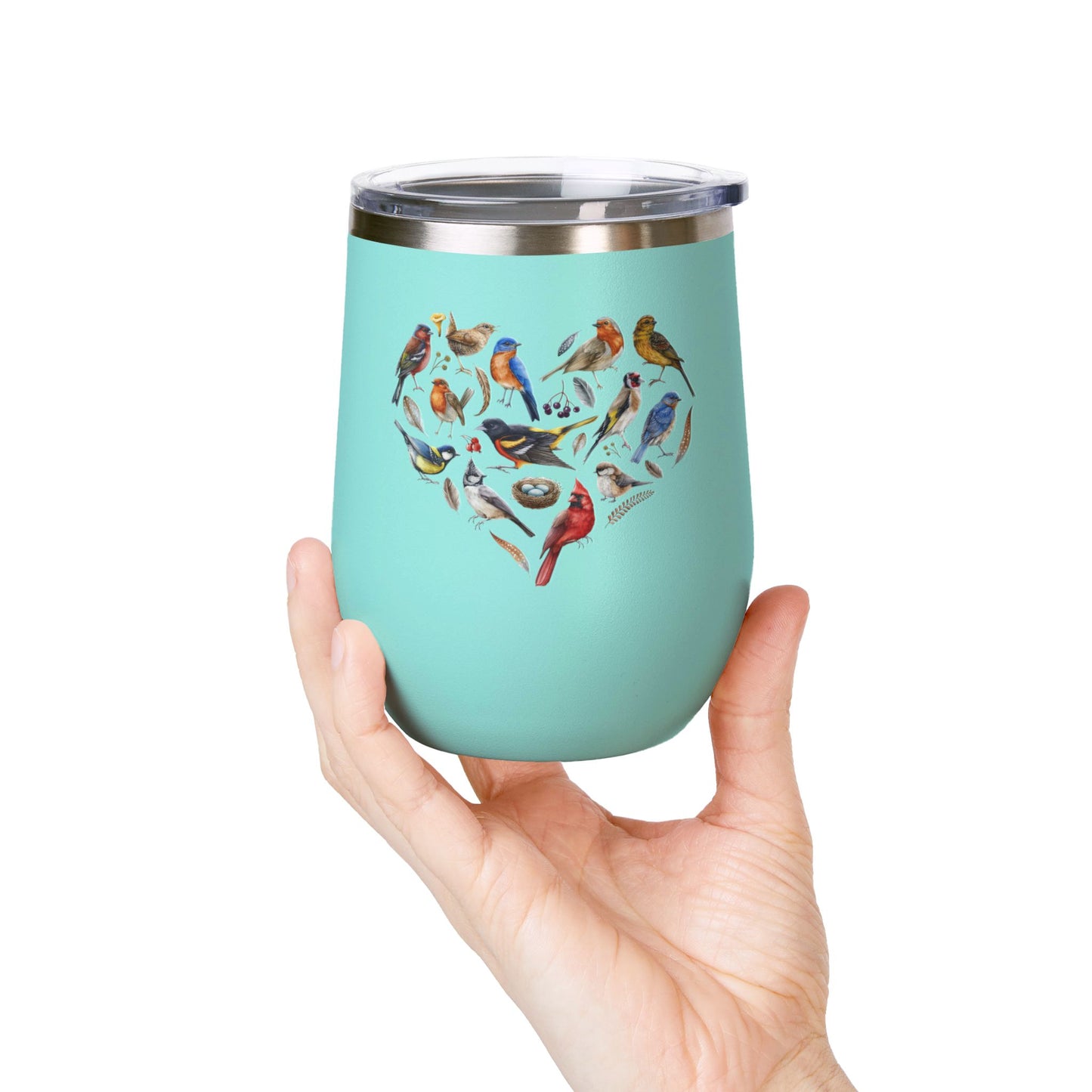 Bird Heart Wine Tumbler- 12oz Insulated Cup for Nature Lovers