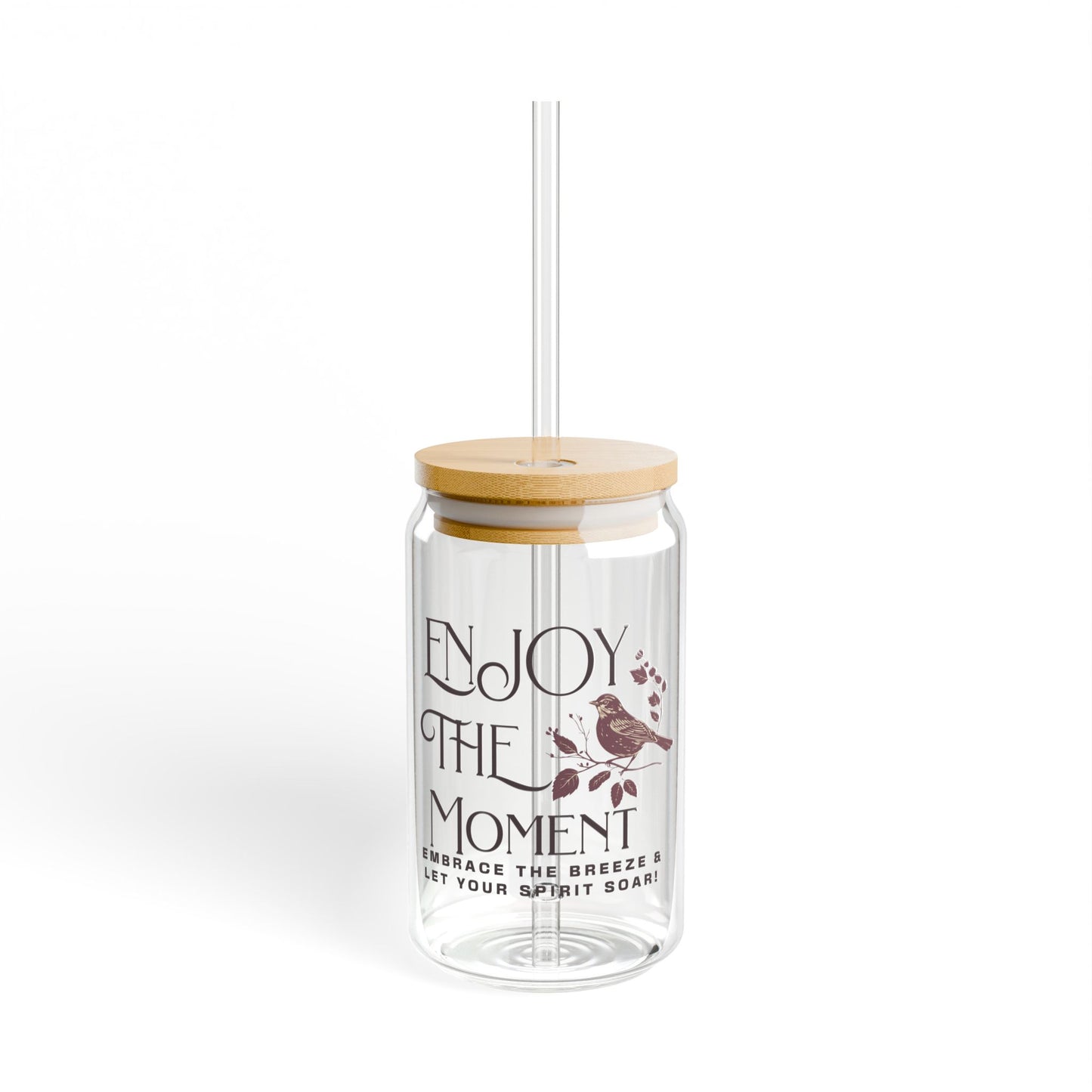 The Nerdy Birder Enjoy The Moment 16oz Sipper Glass With Bamboo Lid