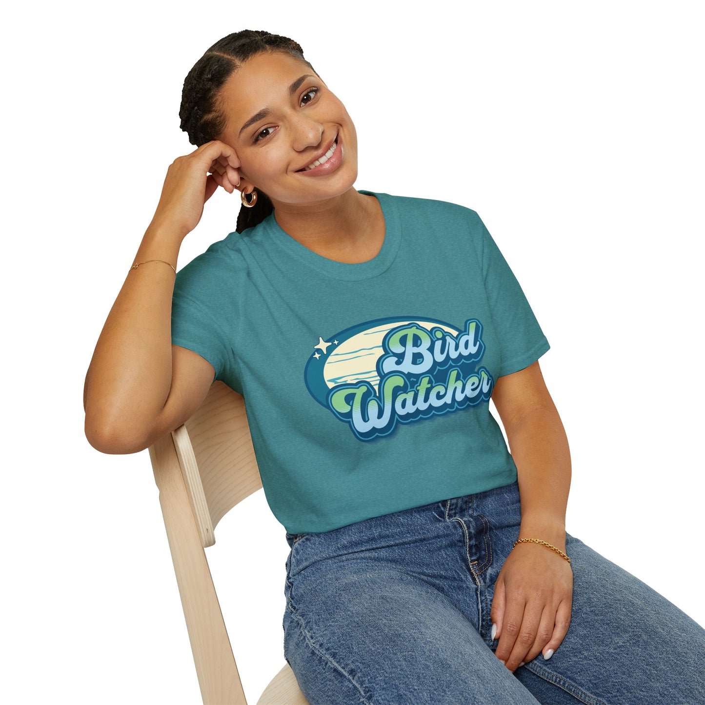 Bird Watcher Teal Unisex Softstyle T-Shirt - Retro Vibe Tee for Casual Wear