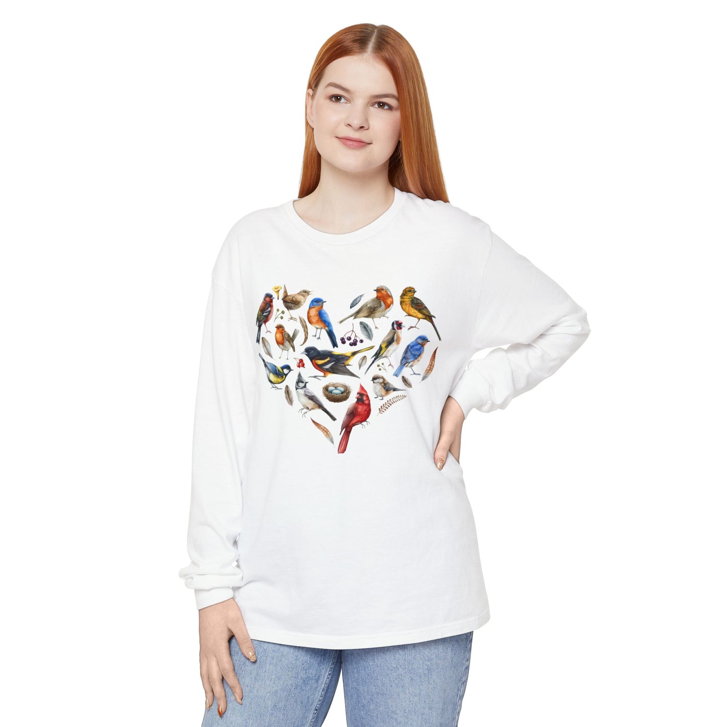 The Nerdy Birder Bird Heart Unisex Garment-dyed Long Sleeve T-Shirt