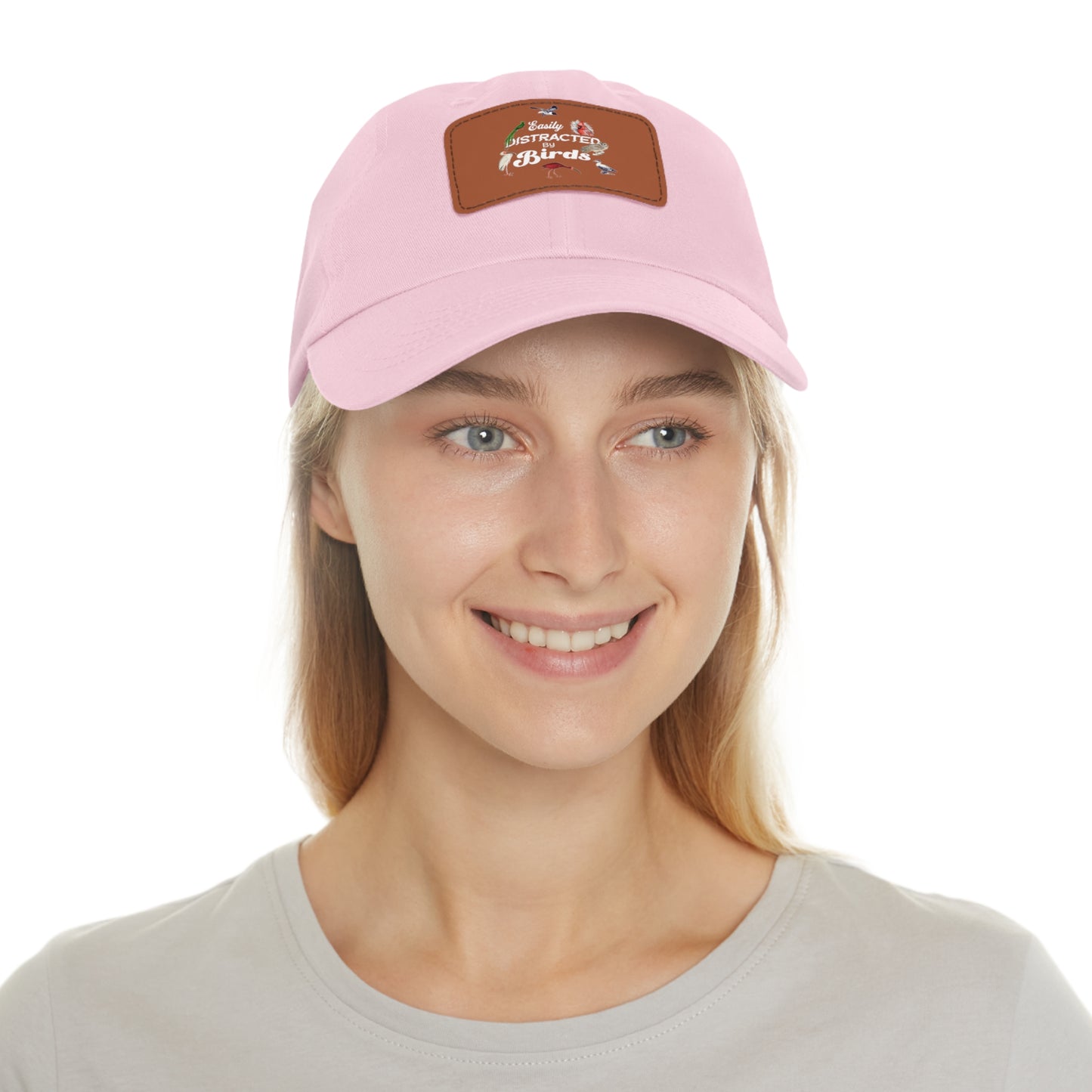 The Nerdy Birder Easily Distracted By Birds Dad Hat with Leather Patch, Casual Cap for Bird Lovers, Unisex