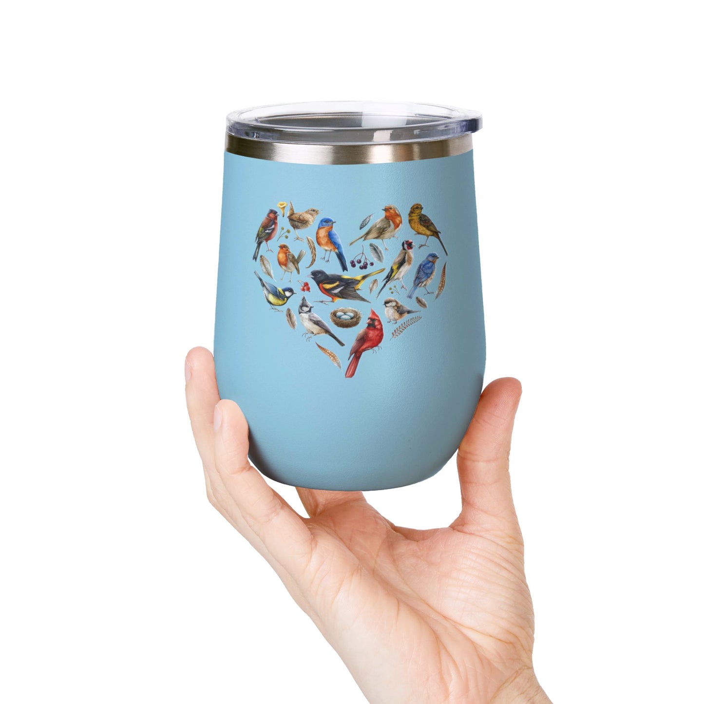 Bird Heart Wine Tumbler- 12oz Insulated Cup for Nature Lovers