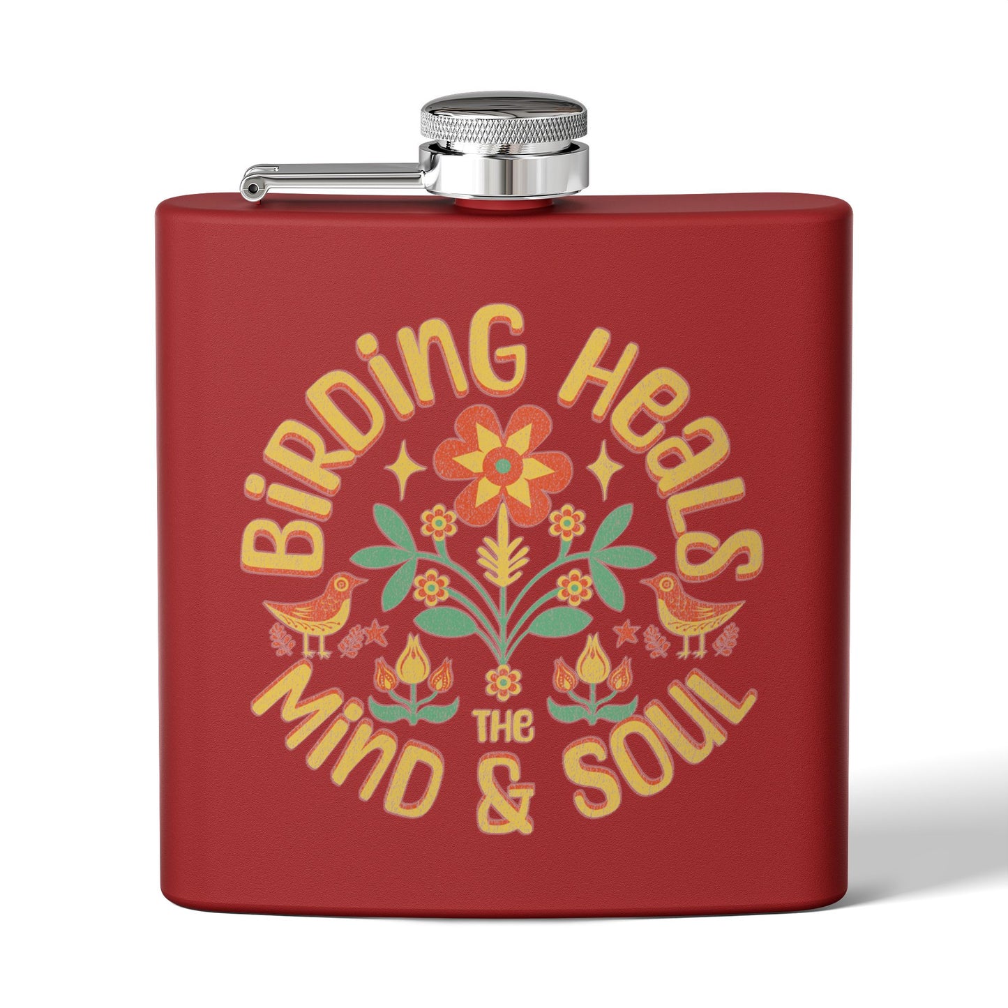 Birding Heals Birder Flask | Stainless Steel 6oz Hip Flask for Nature Lovers, Outdoor Adventures, Gifts for Birders, Hiking Accessory