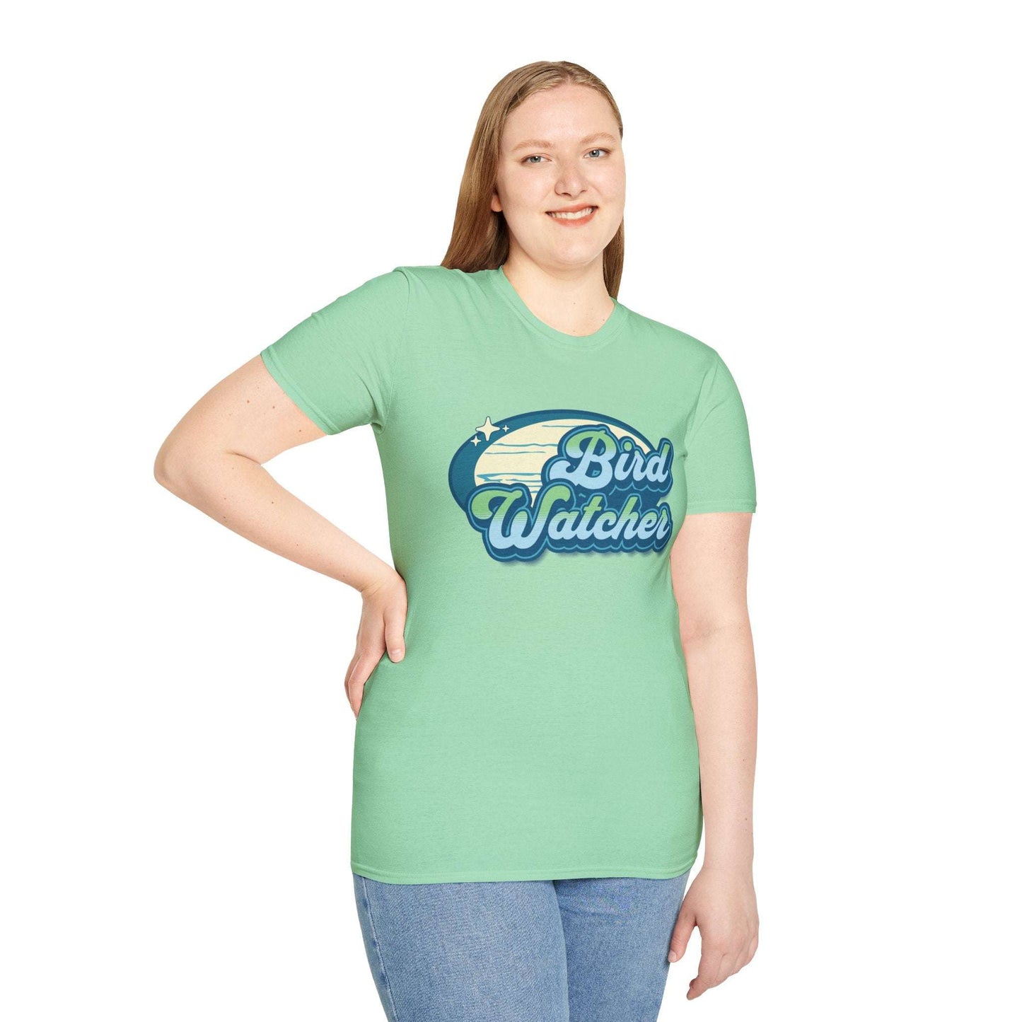 Bird Watcher Teal Unisex Softstyle T-Shirt - Retro Vibe Tee for Casual Wear