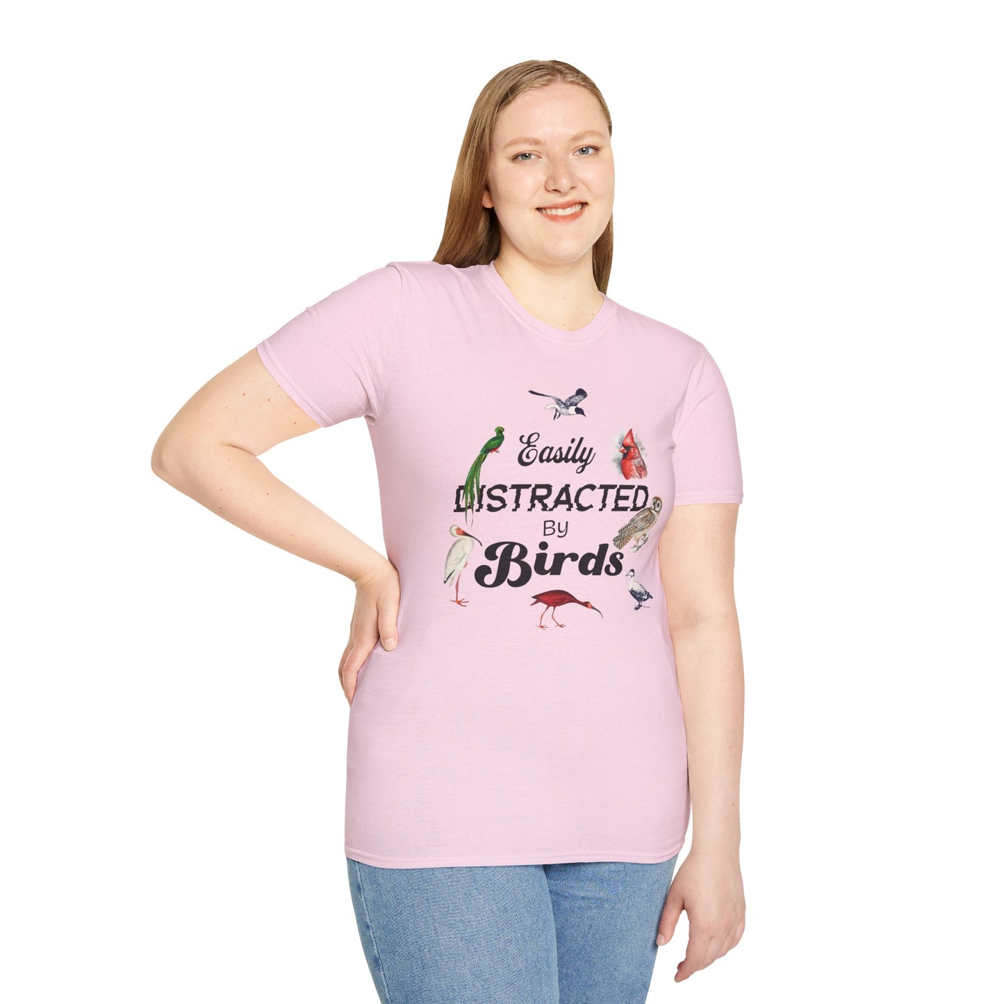 Easily Distracted by Birds T-Shirt - Unisex Softstyle Tee for Bird Lovers