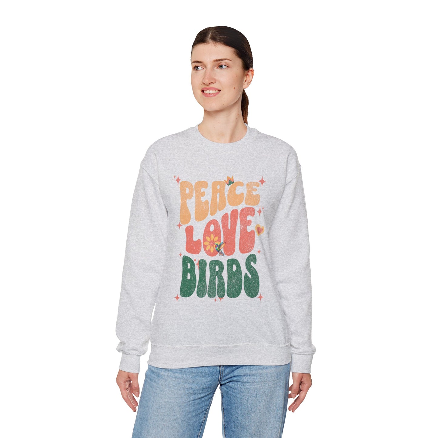 Peace Love Birds Crewneck Sweatshirt - Unisex Cozy Fashion for Nature Lovers