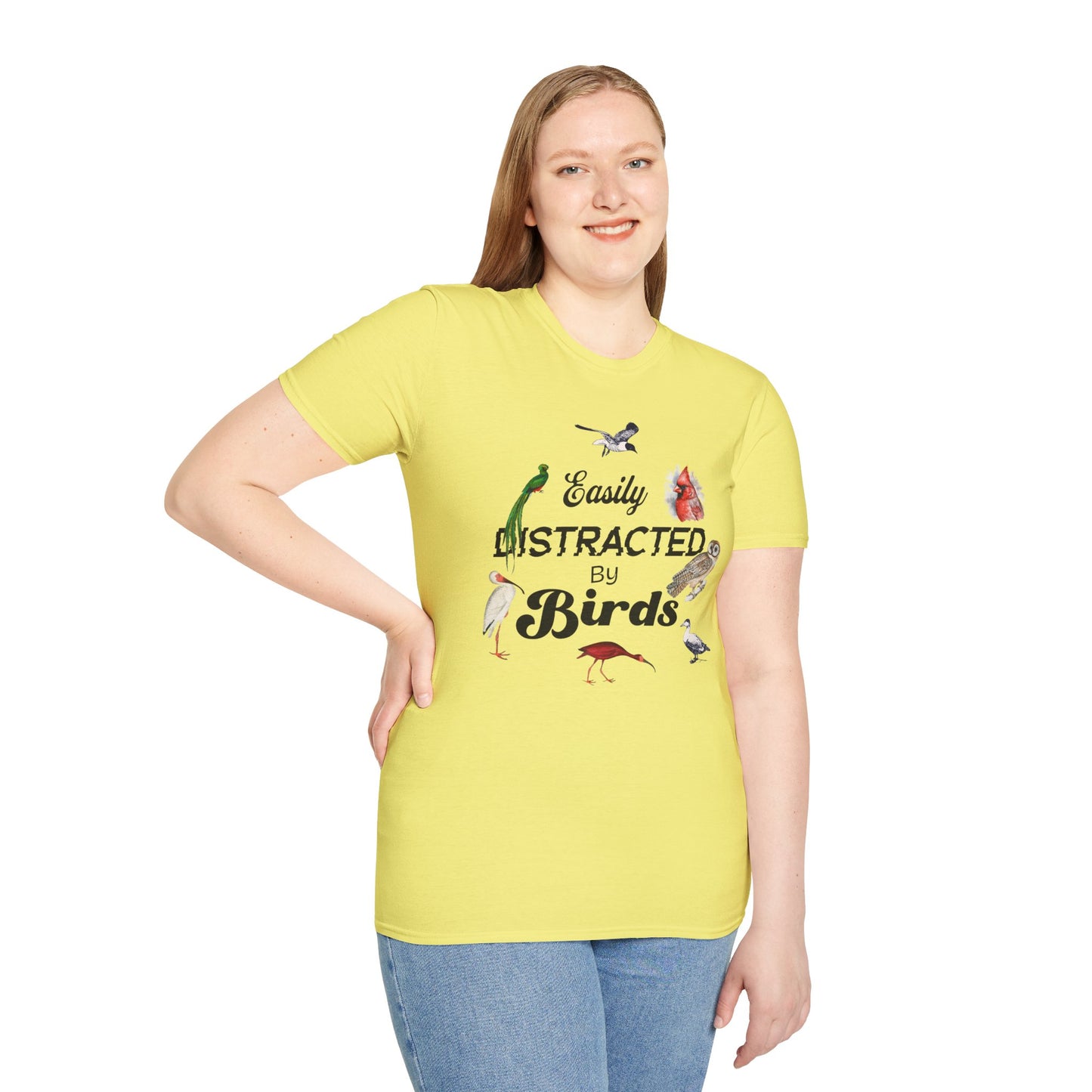 Easily Distracted by Birds T-Shirt - Unisex Softstyle Tee for Bird Lovers