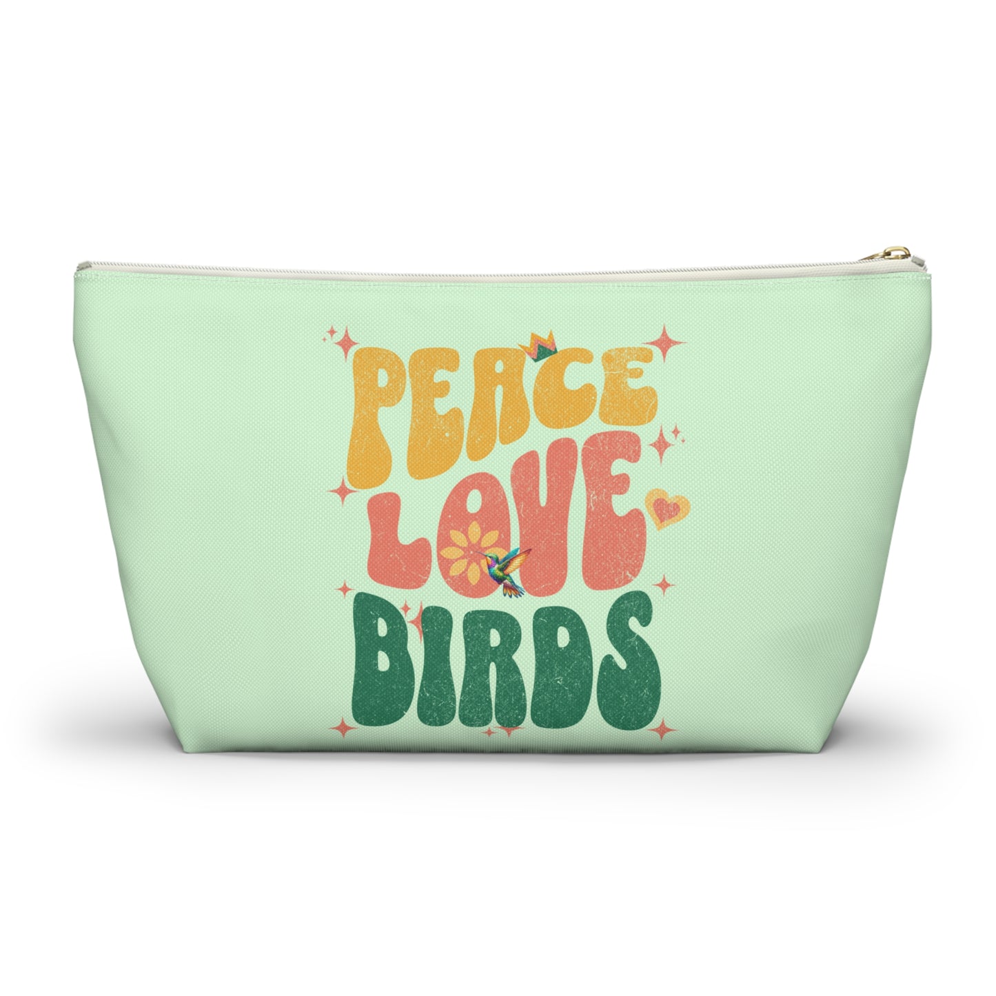 Peace Love Birds Accessory Pouch Green