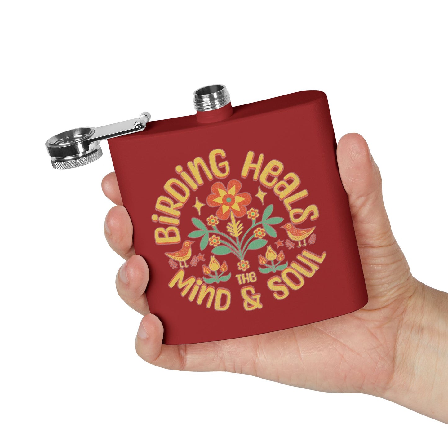 Birding Heals Birder Flask | Stainless Steel 6oz Hip Flask for Nature Lovers, Outdoor Adventures, Gifts for Birders, Hiking Accessory