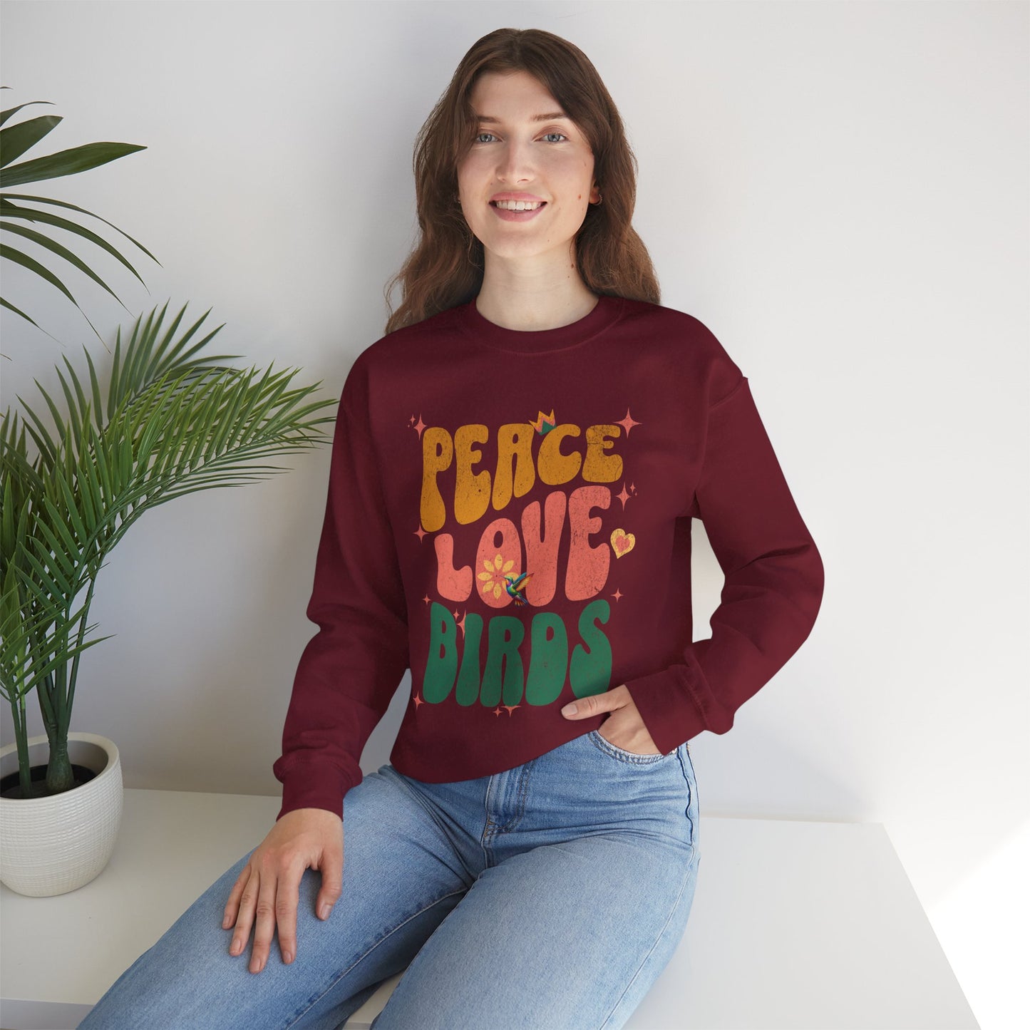Peace Love Birds Crewneck Sweatshirt - Unisex Cozy Fashion for Nature Lovers