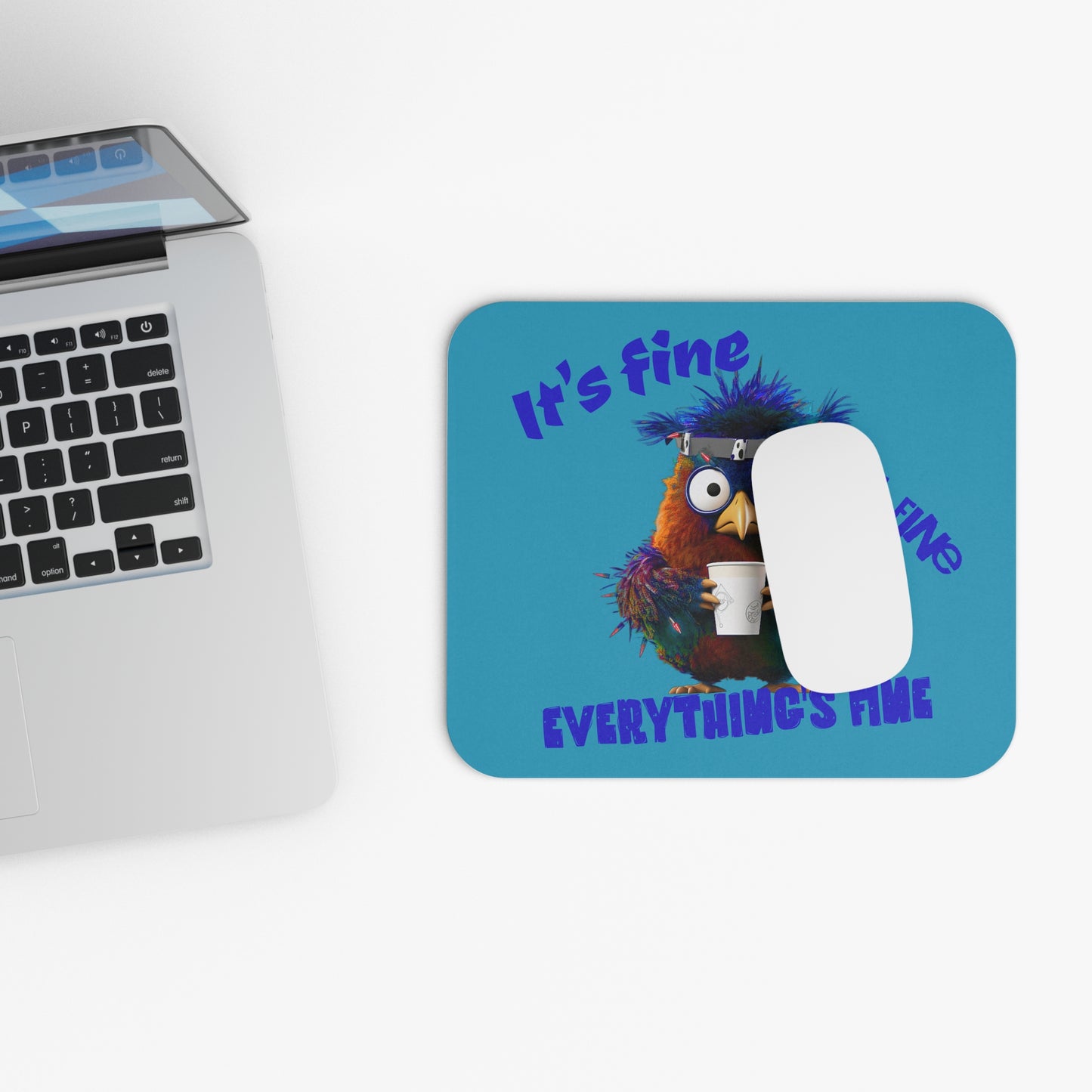 Whimsical Owl Mouse Pad - "It's Fine, I'm Fine, Everything's Fine" - Ideal for Home Office & Gift