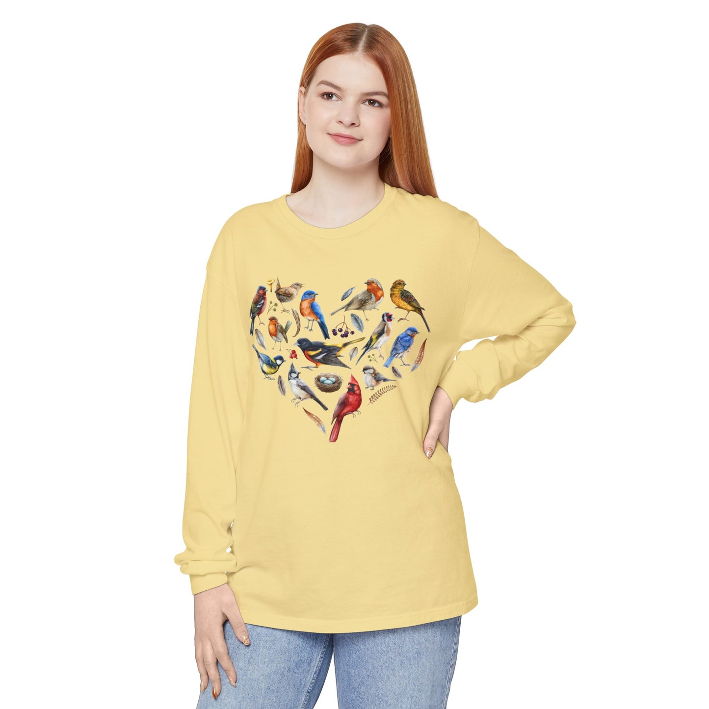 The Nerdy Birder Bird Heart Unisex Garment-dyed Long Sleeve T-Shirt
