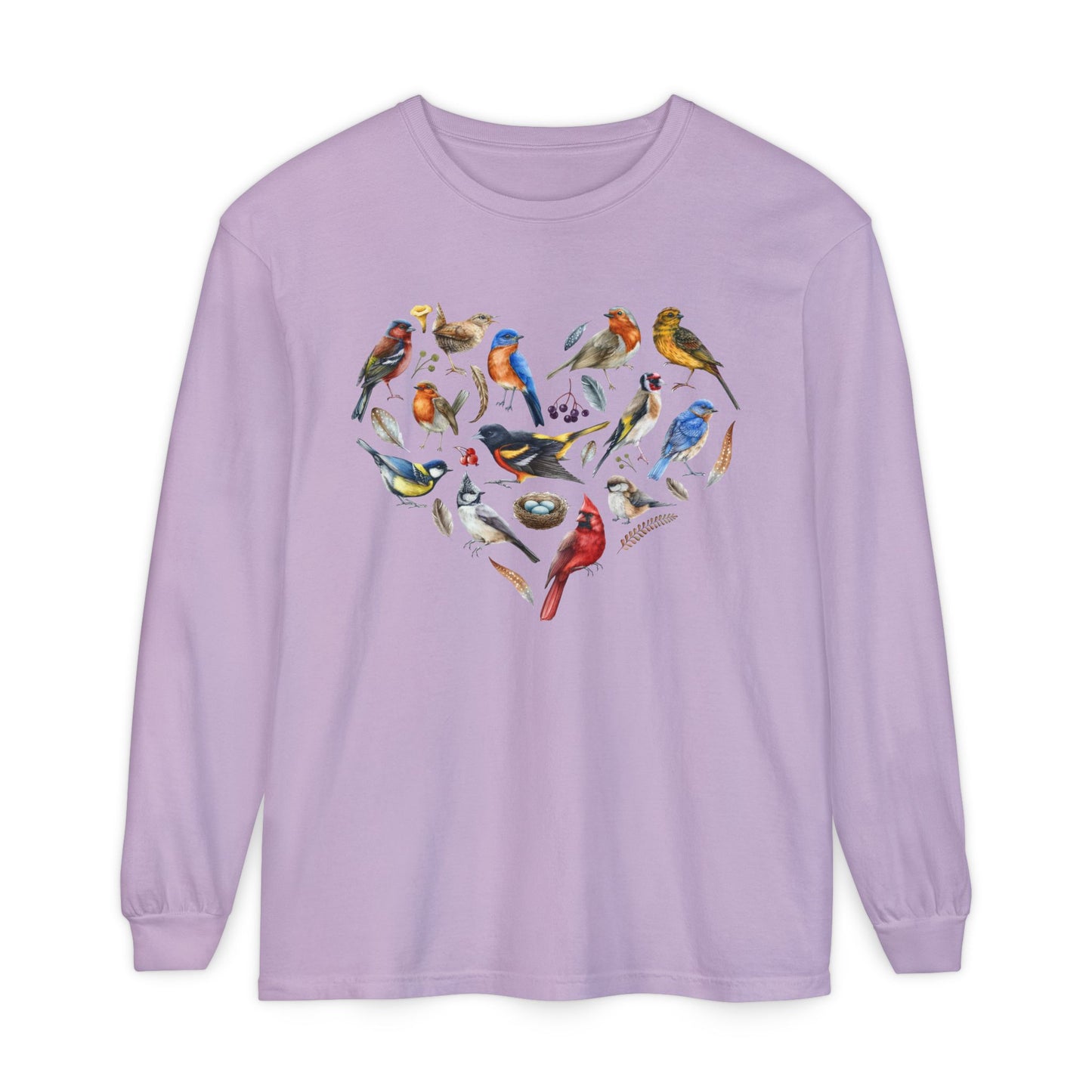 The Nerdy Birder Bird Heart Unisex Garment-dyed Long Sleeve T-Shirt