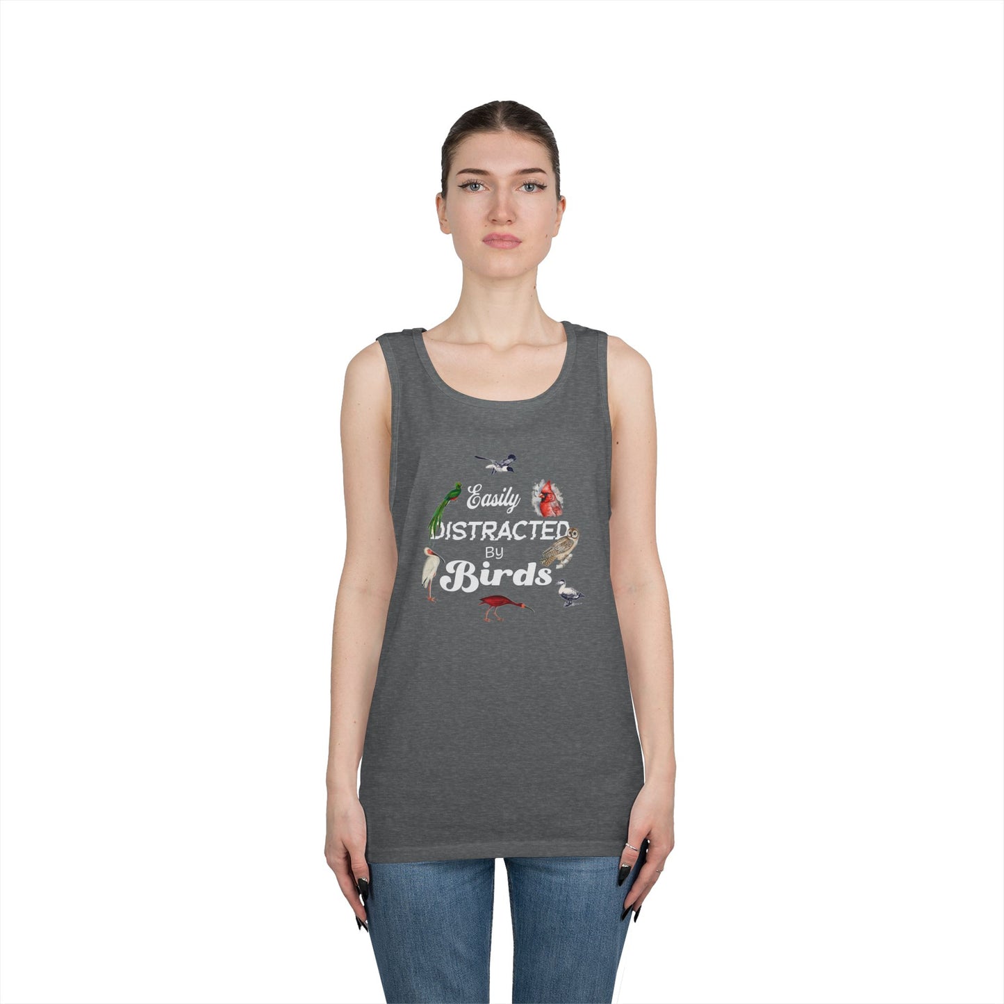 The Nerdy Birder Easily Distracted By Birds Tank Top, Gift for Bird Lovers, Unisex Summer Wear, Nature Lover's Apparel, Fun Casual Tank