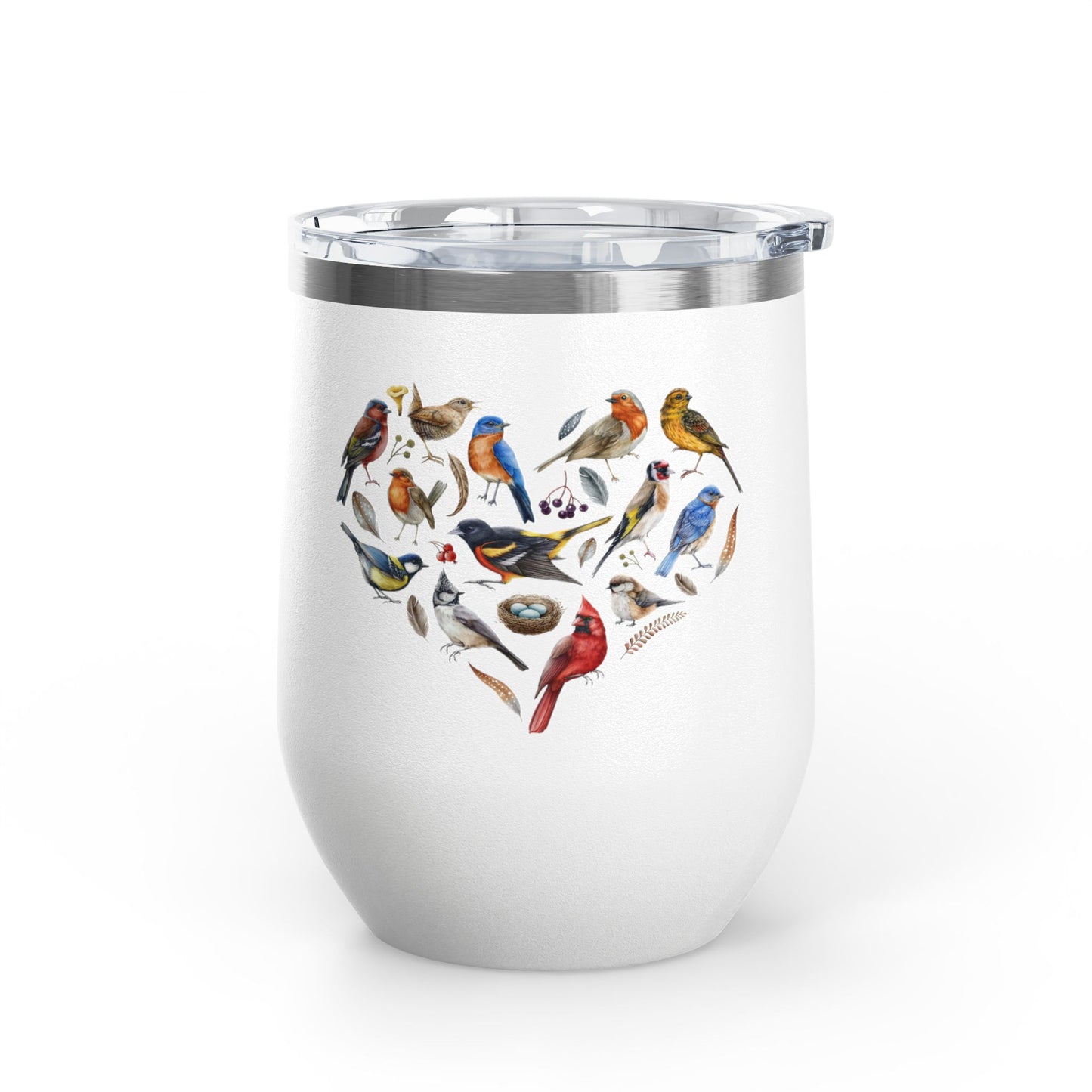 Bird Heart Wine Tumbler- 12oz Insulated Cup for Nature Lovers