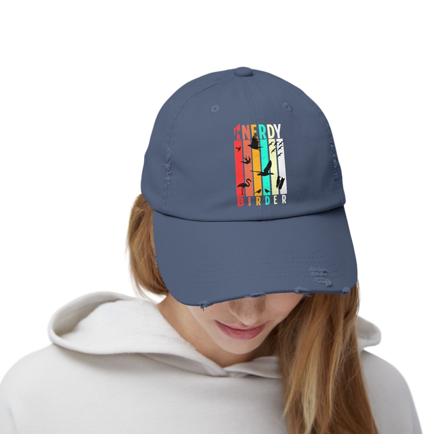 I'm A Nerdy Birder Colorful Unisex Distressed Cap - Fun Style for Trendsetters, Perfect Gift for Birthdays, Festivals, and Everyday Wear
