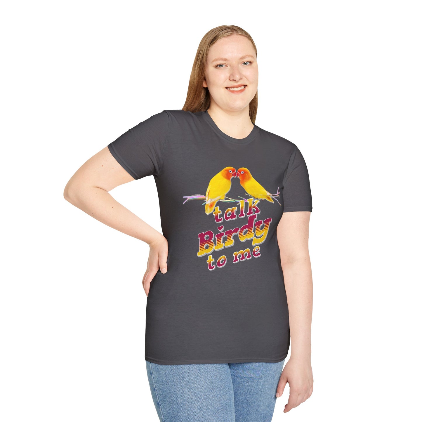 The Nerdy Birder - "Talk Birdy To Me" Unisex Softstyle T-Shirt - Nature Lover's Gift