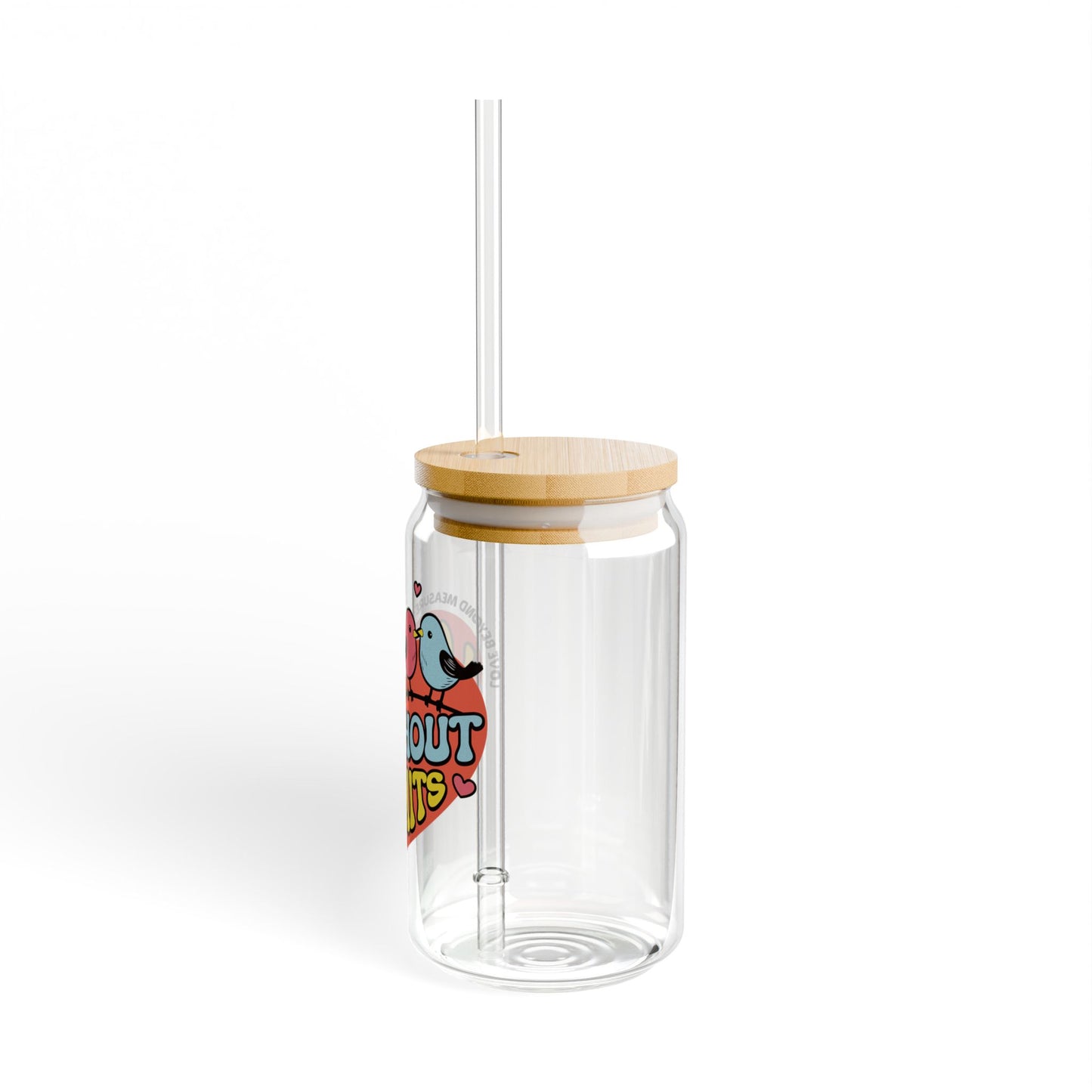 The Nerdy Birder Love Without Limits 16oz Sipper Glass With Bamboo Lid
