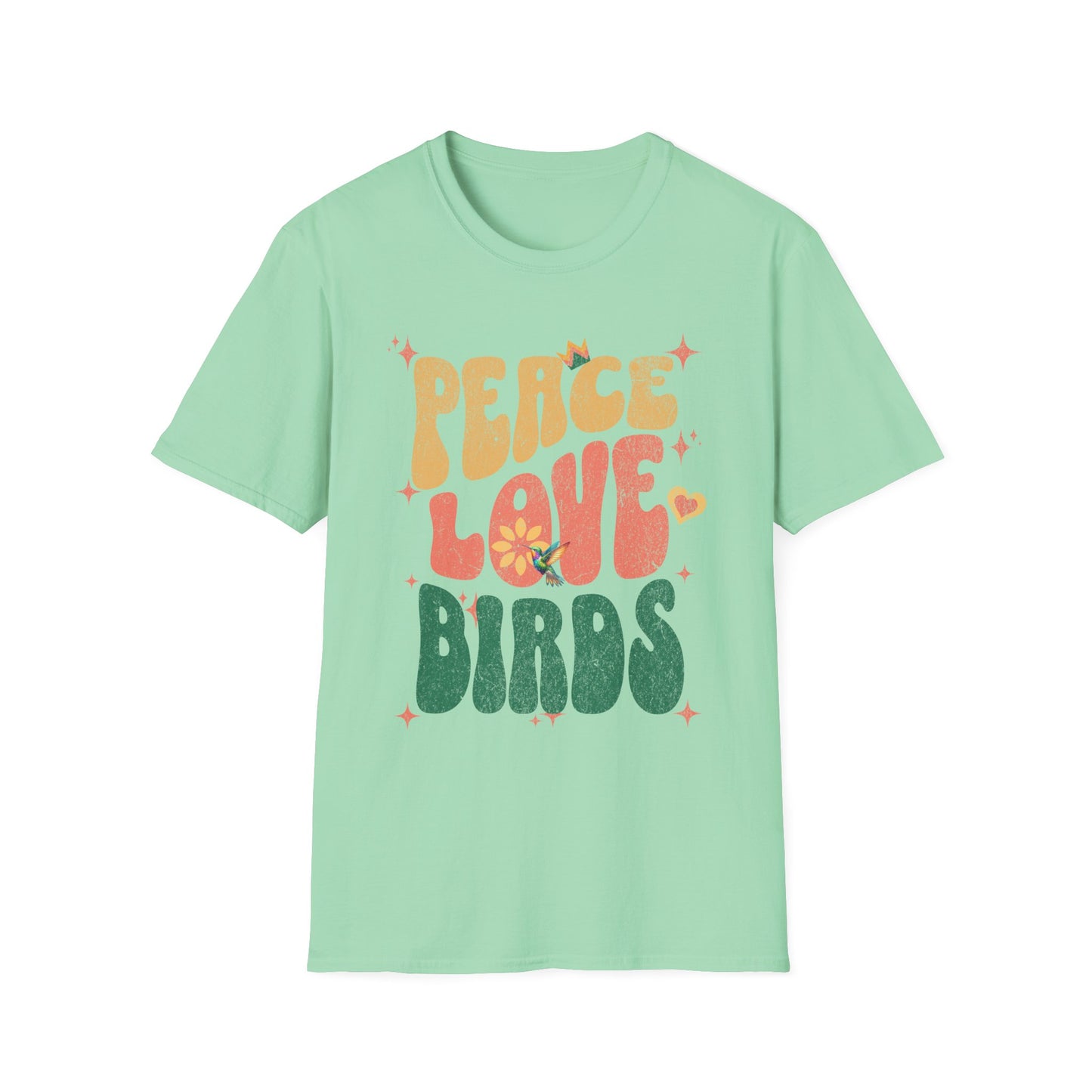 Peace Love Birds Unisex Softstyle T-Shirt - Retro Vibe Tee for Casual Wear