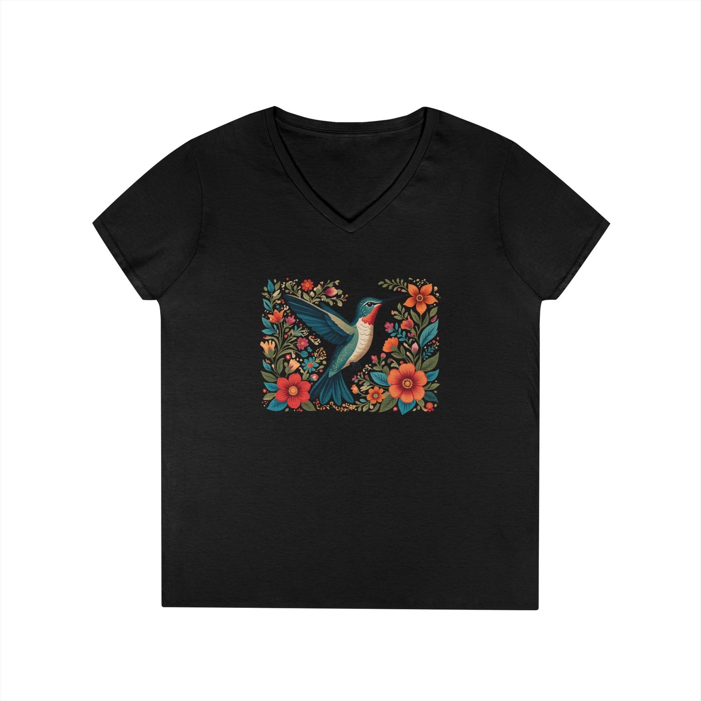Hummingbird Blooms Ladies' V-Neck T-Shirt