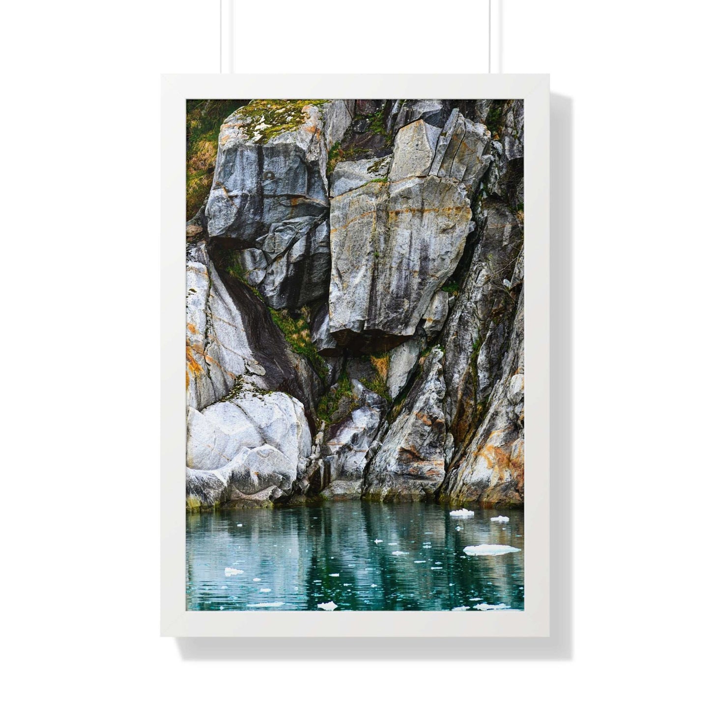 Serene Nature Framed Vertical Poster - Coastal Rock Reflection Art