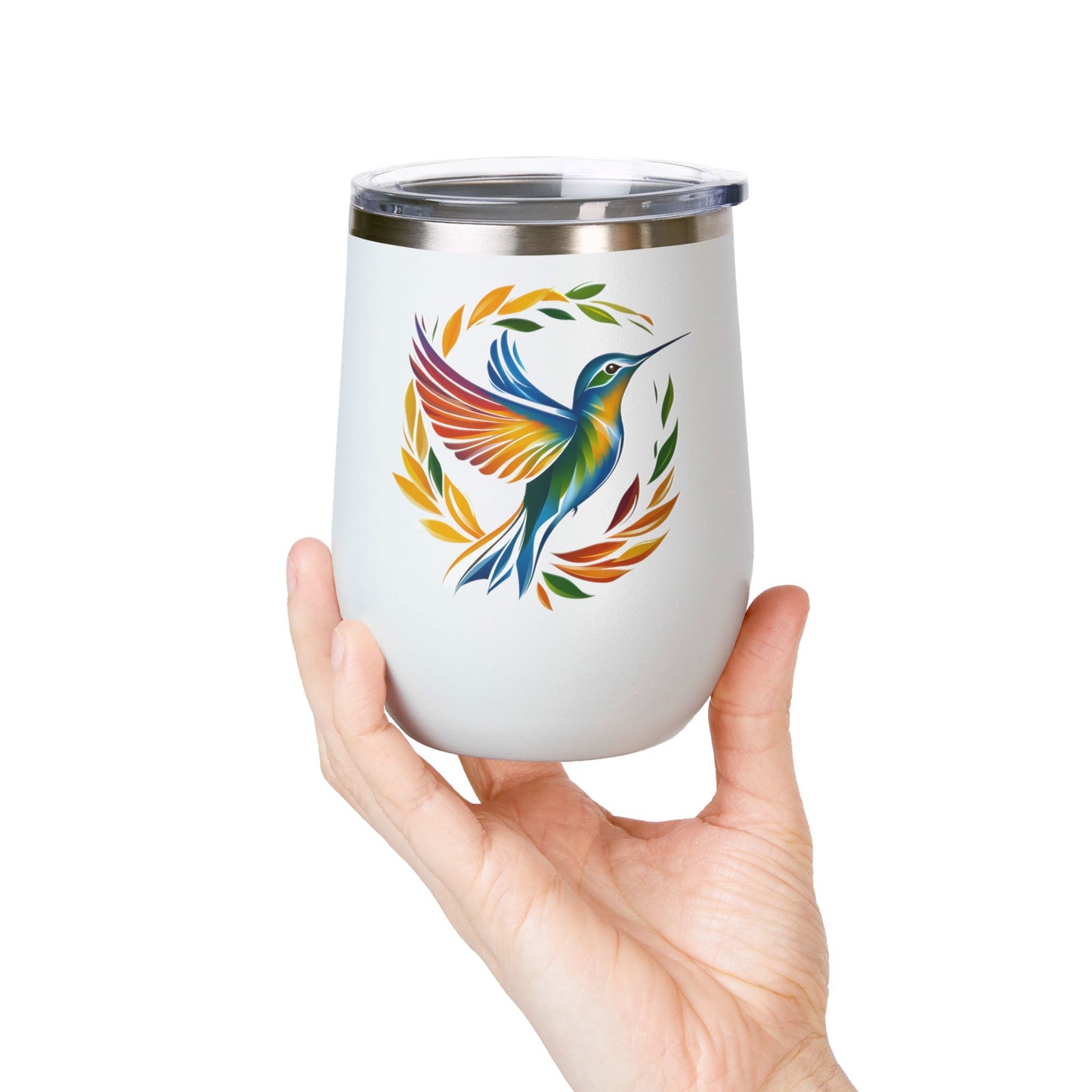 Hummingbird Rainbow Wine Tumbler- 12oz Insulated Cup