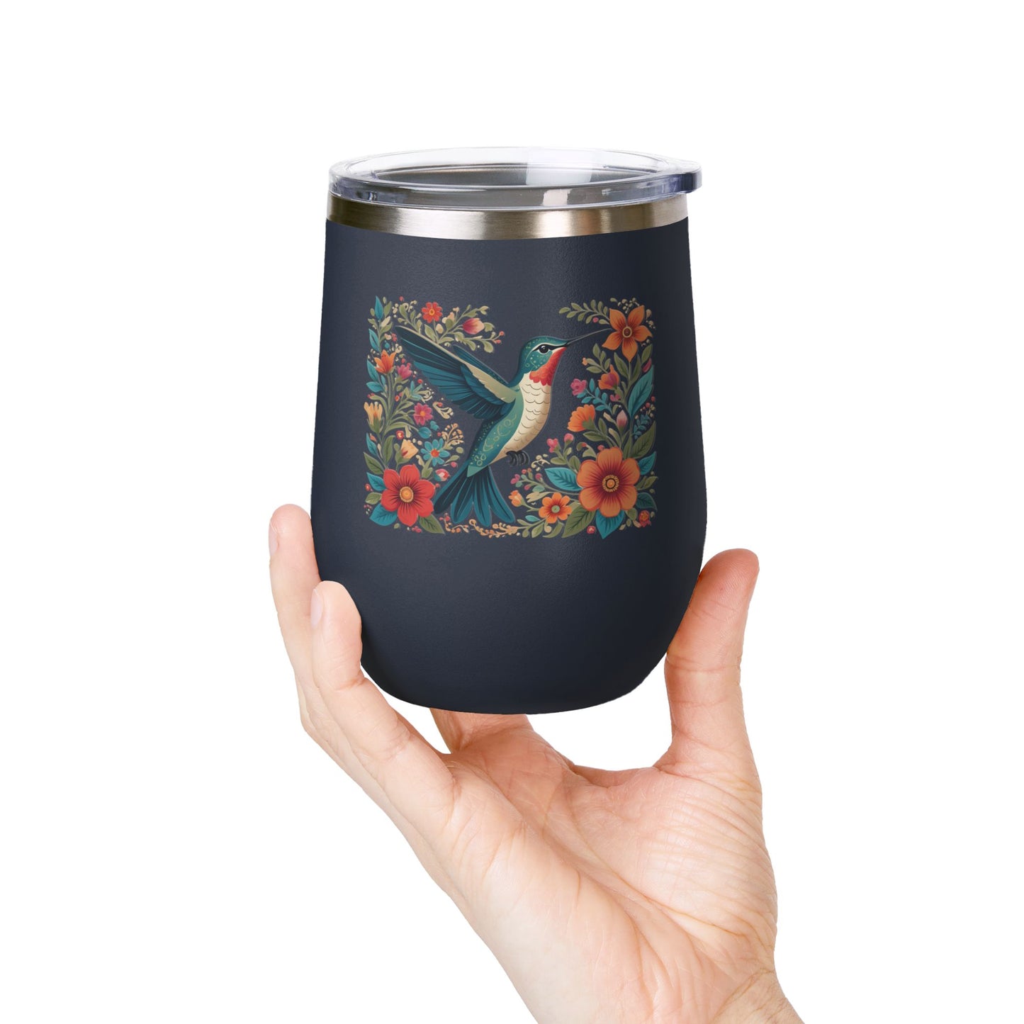 Hummingbird In Bloom Wine Tumbler- 12oz Insulated Cup