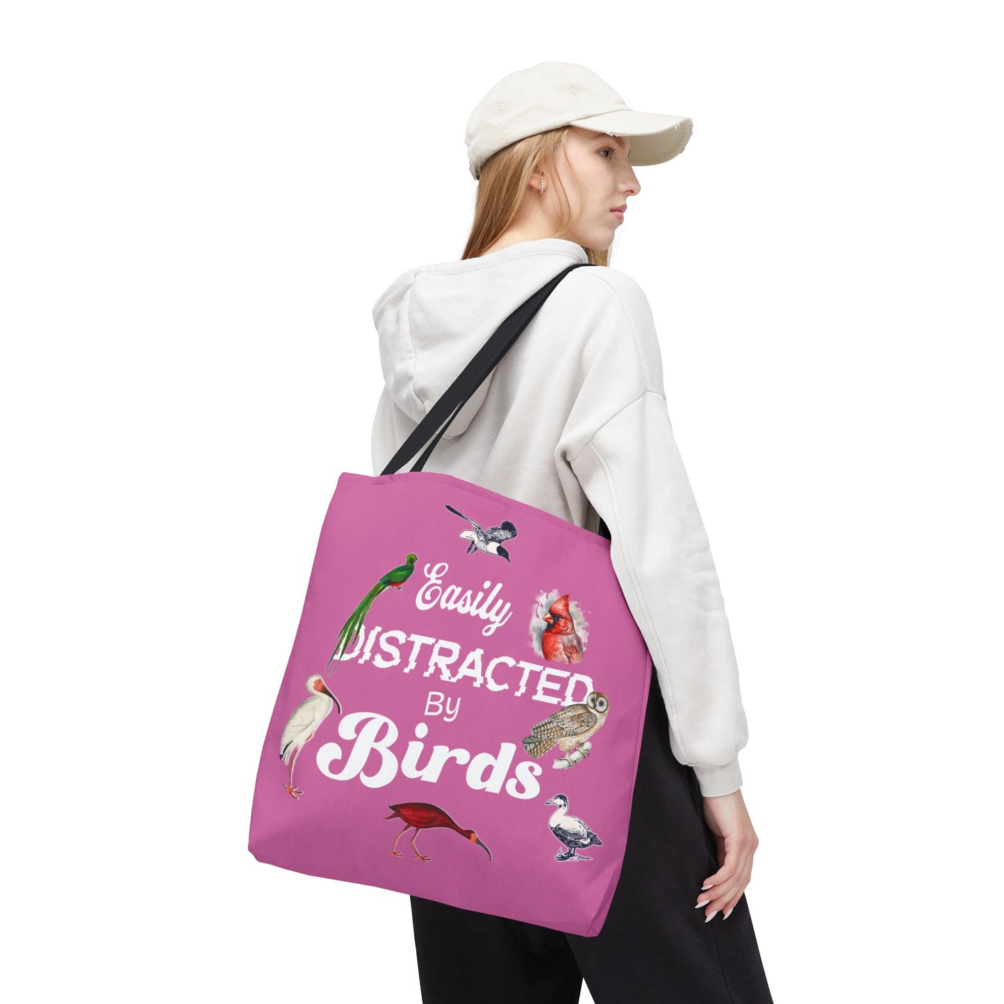 Easily Distracted by Birds Tote Bag in Pink - Fun and Quirky Bird Design for Bird Lovers