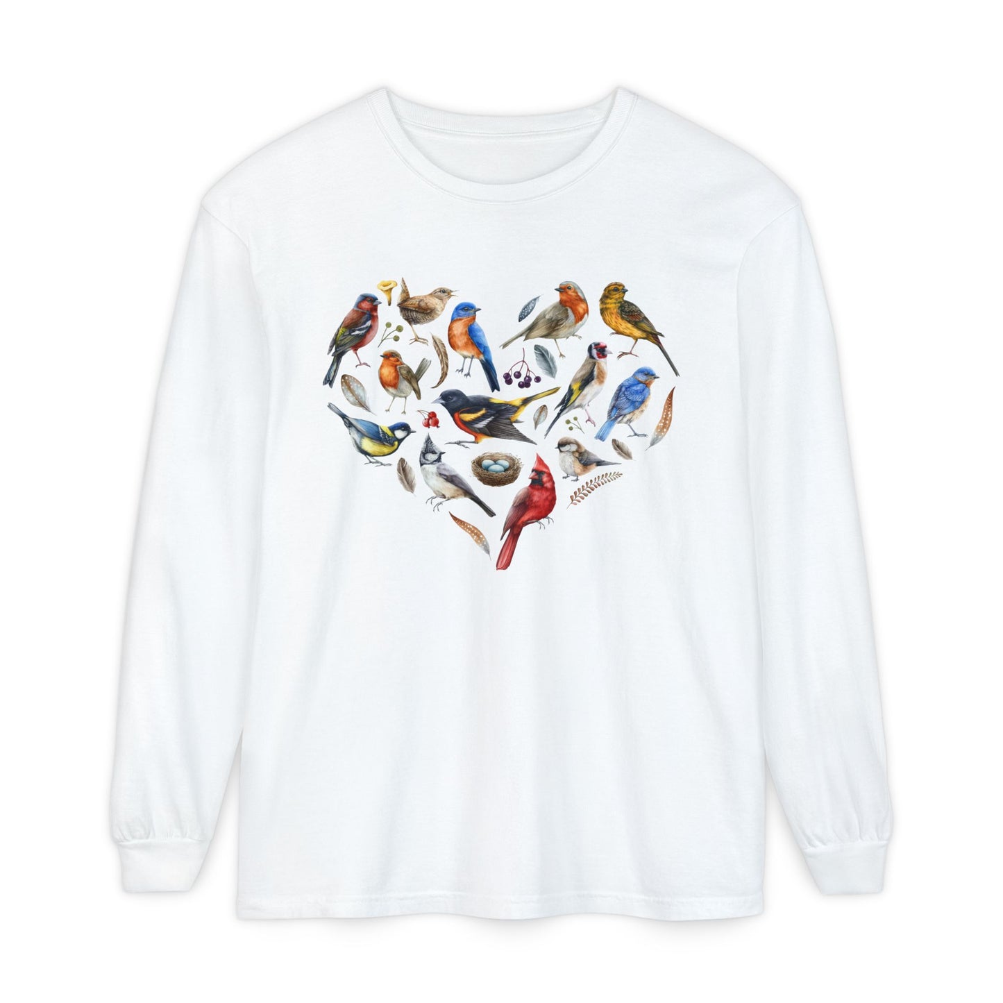The Nerdy Birder Bird Heart Unisex Garment-dyed Long Sleeve T-Shirt