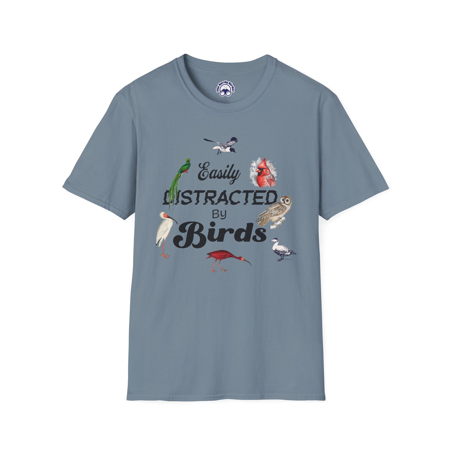 Easily Distracted by Birds T-Shirt - Unisex Softstyle Tee for Bird Lovers