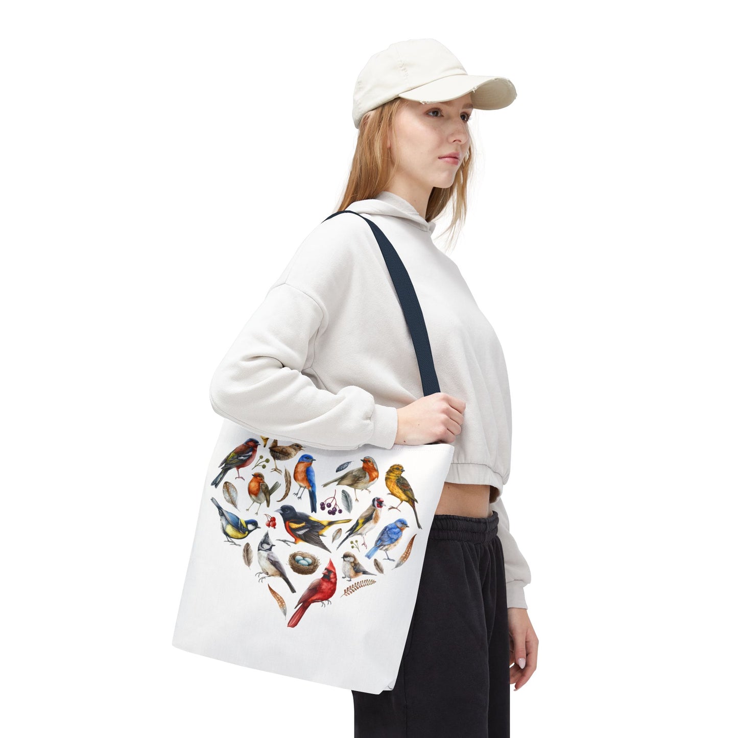Bird Lovers Tote Bag - Colorful Heart Design for Nature Enthusiasts