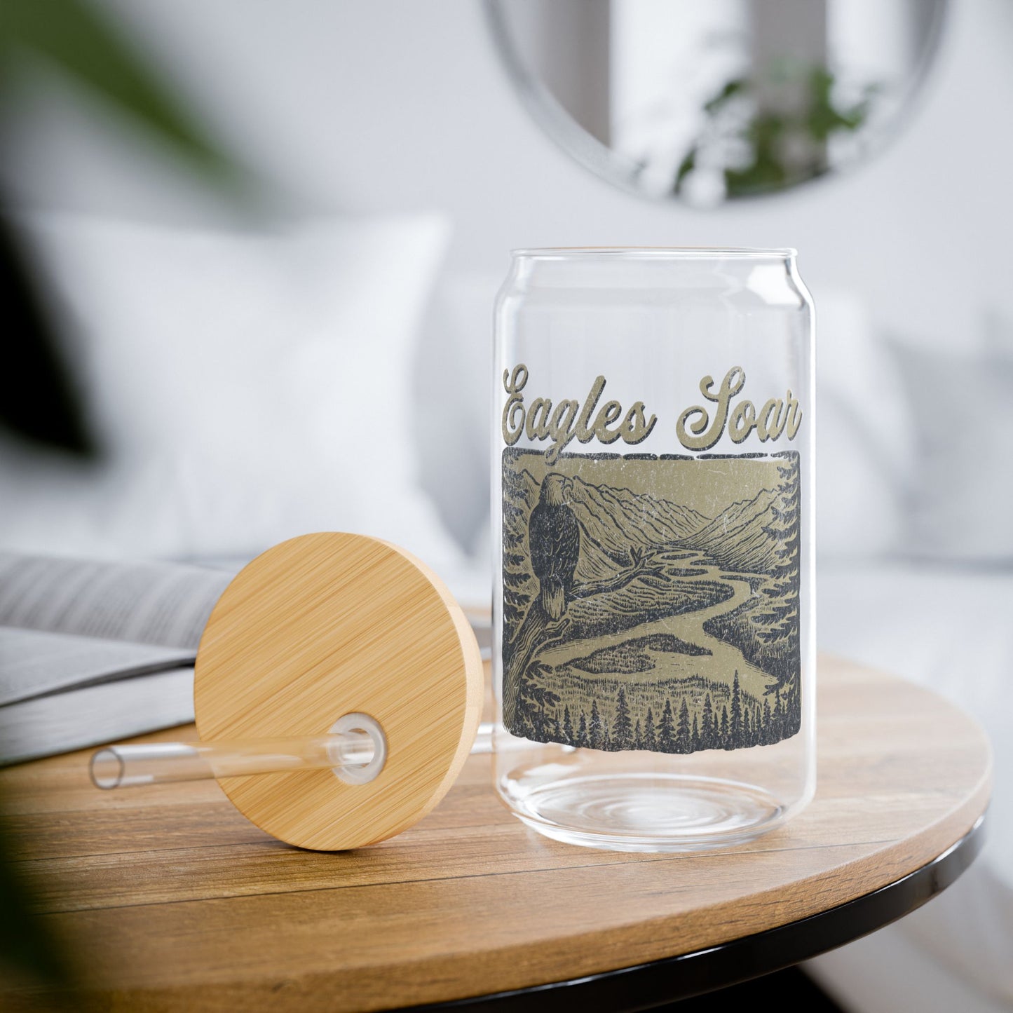 The Nerdy Birder Eagle's Soar 16oz Sipper Glass With Bamboo Lid