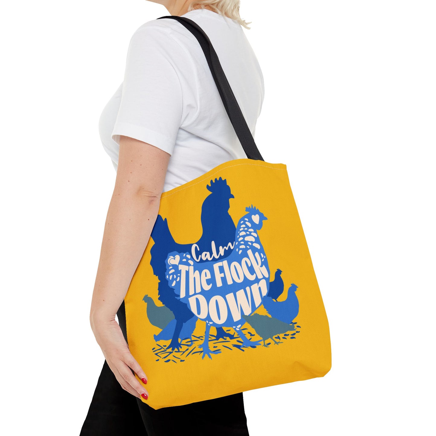 Calm the Flock Down Tote Bag | Fun Chicken Design for Farmers and Animal Lovers