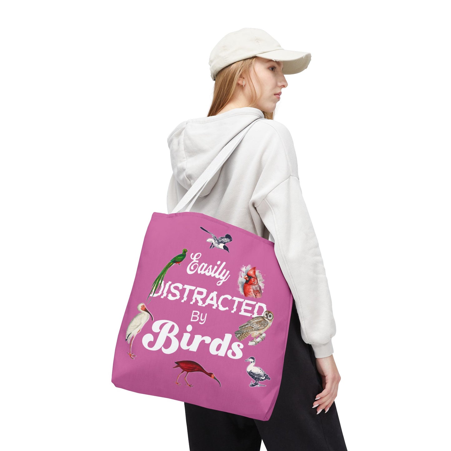 Easily Distracted by Birds Tote Bag in Pink - Fun and Quirky Bird Design for Bird Lovers