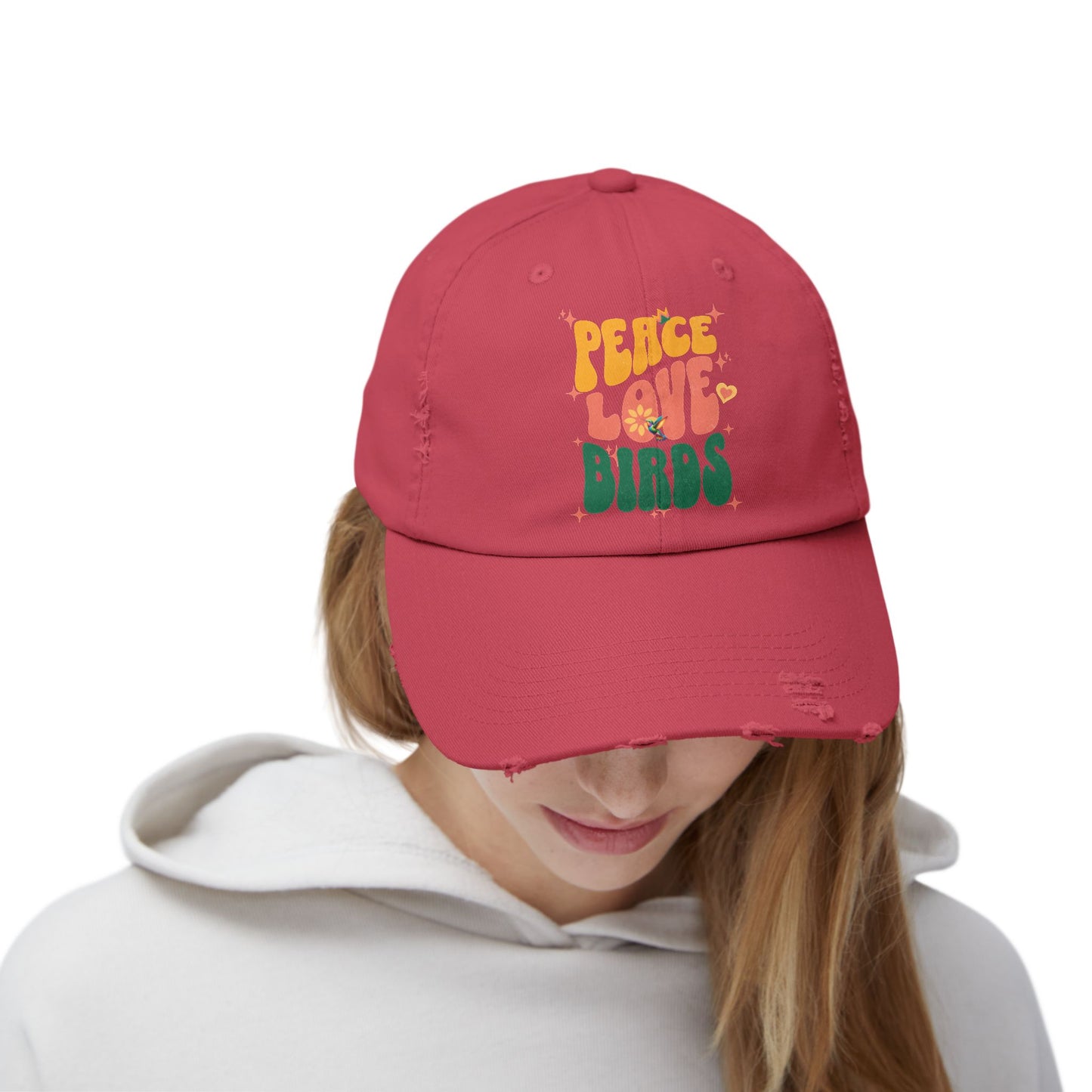 Peace Love Birds Vintage Style Hat - Unisex Distressed Cap