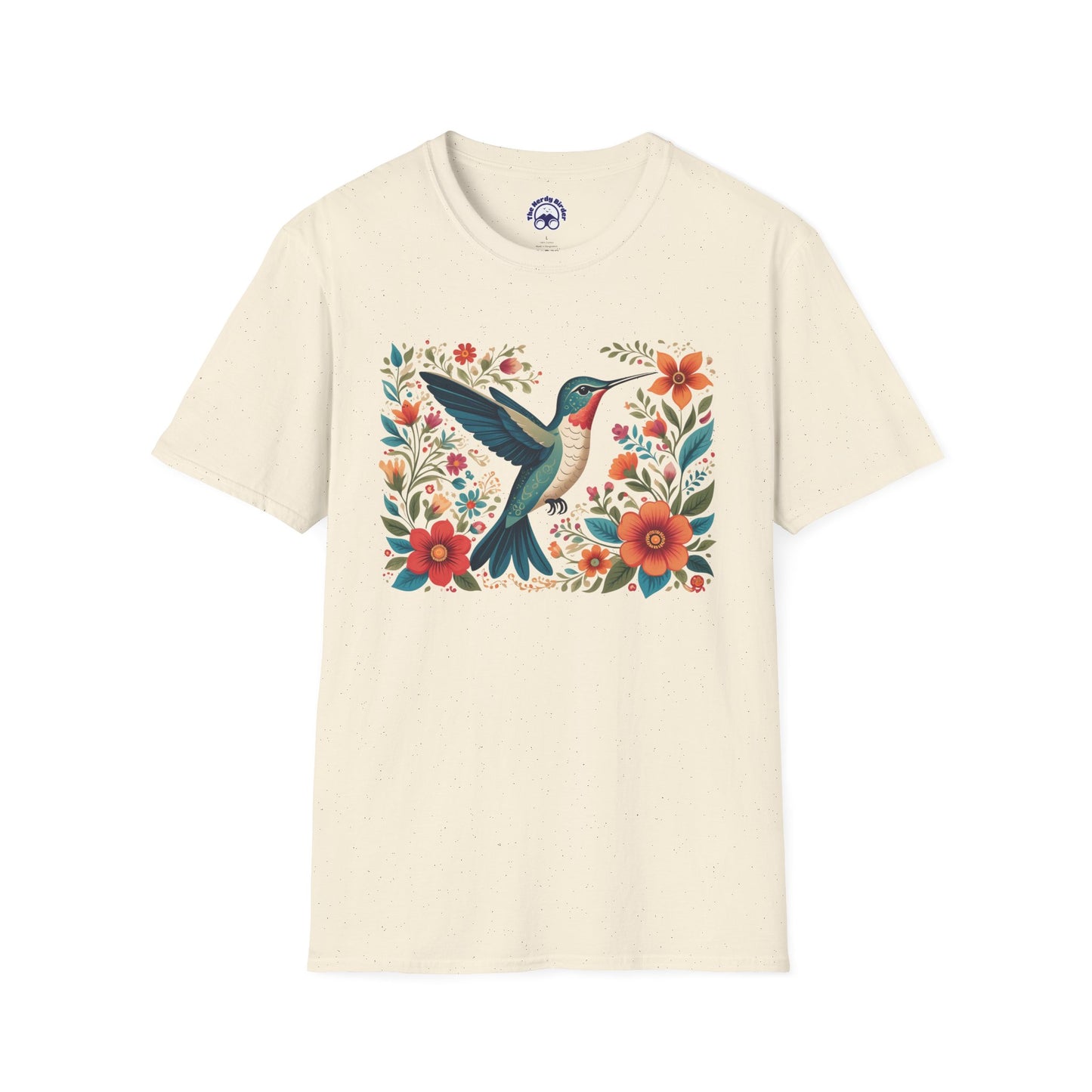 Hummingbird in Bloom – Artistic Nature Unisex Softstyle T-Shirt