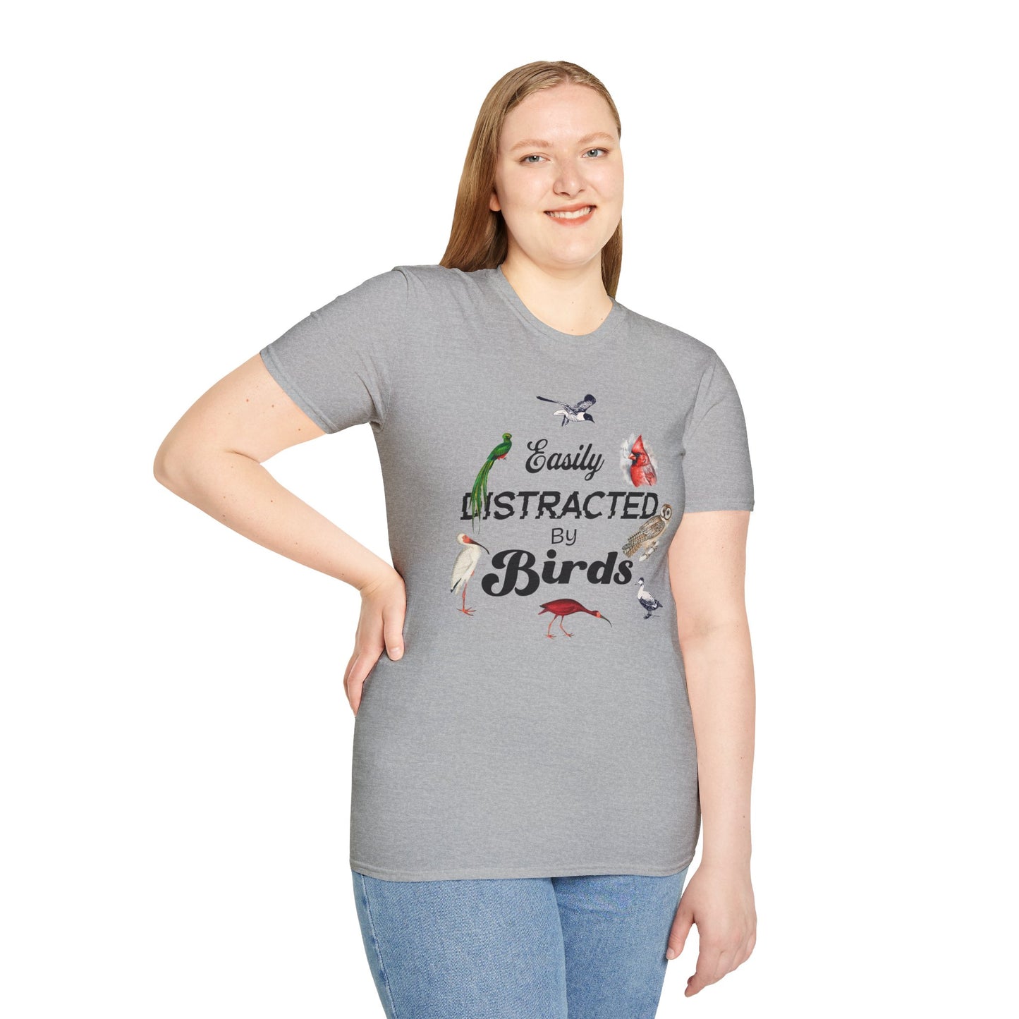 Easily Distracted by Birds T-Shirt - Unisex Softstyle Tee for Bird Lovers
