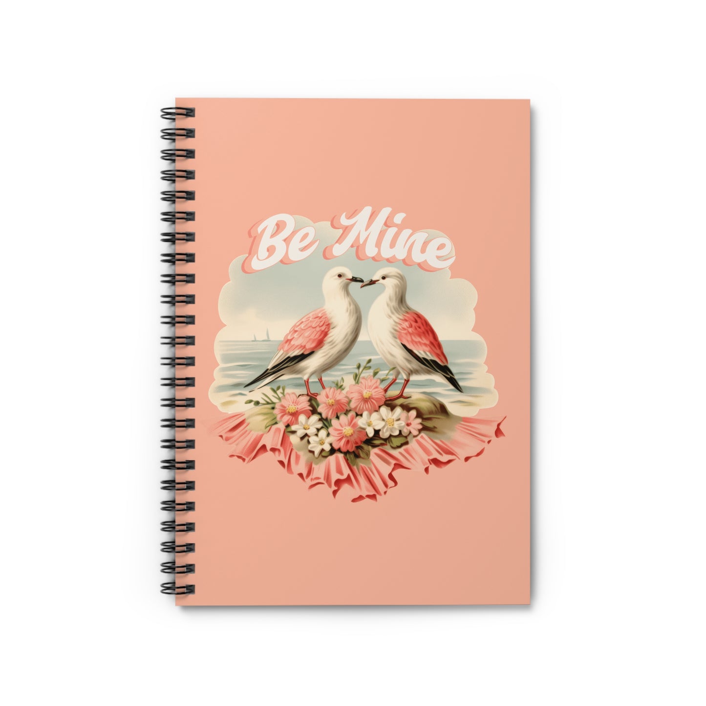 Vintage - Be Mine - Spiral Notebook - Cute Floral Love Bird Design