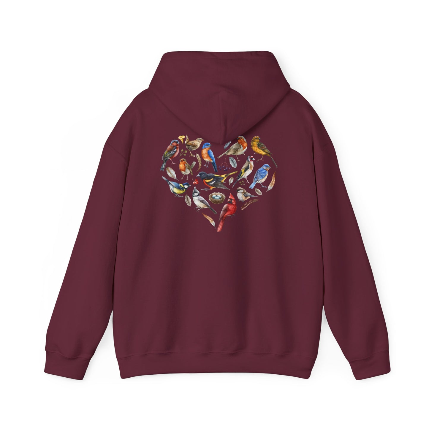 Bird Heart Unisex Hoodie Back Design - Cozy Sweatshirt for Nature Lovers