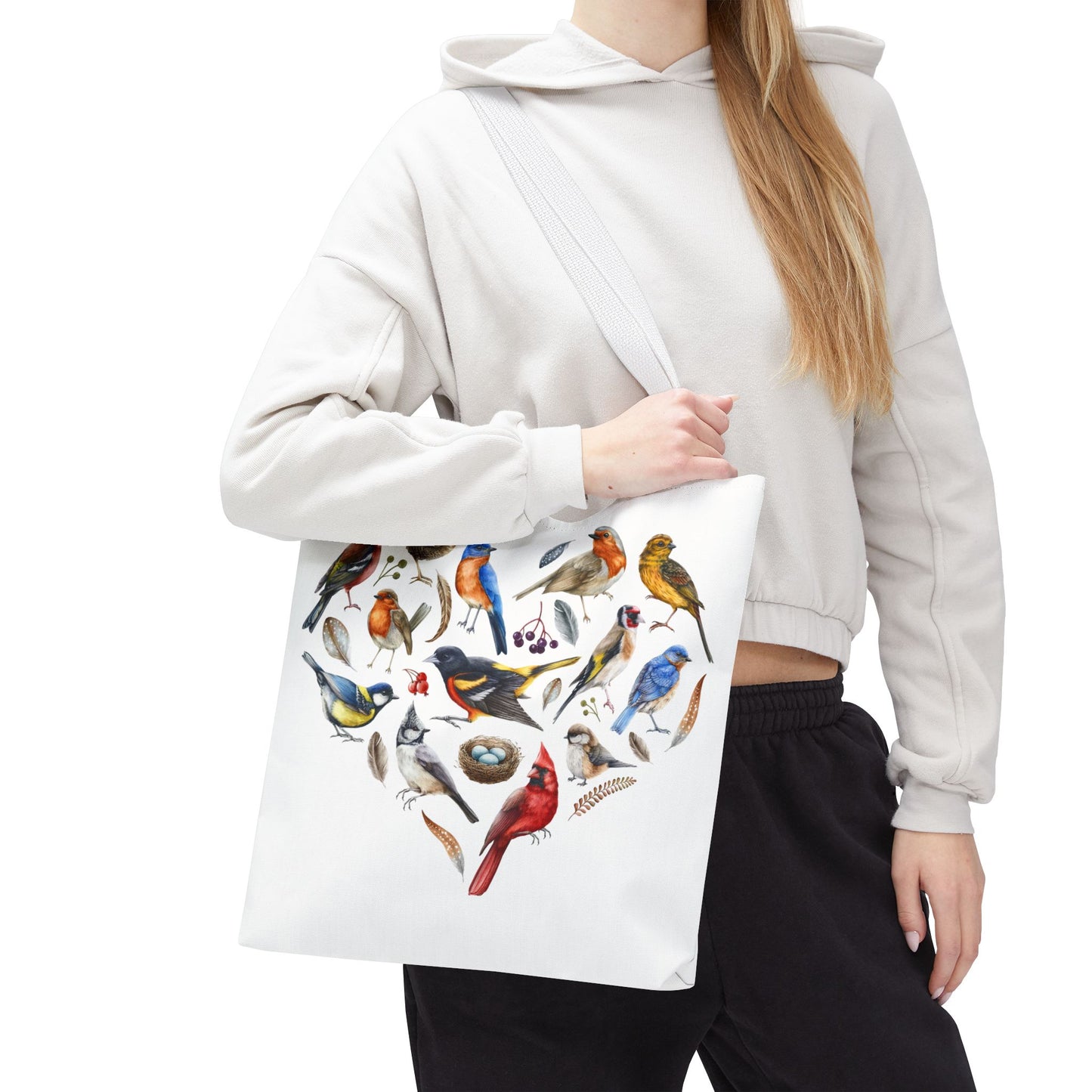 Bird Lovers Tote Bag - Colorful Heart Design for Nature Enthusiasts