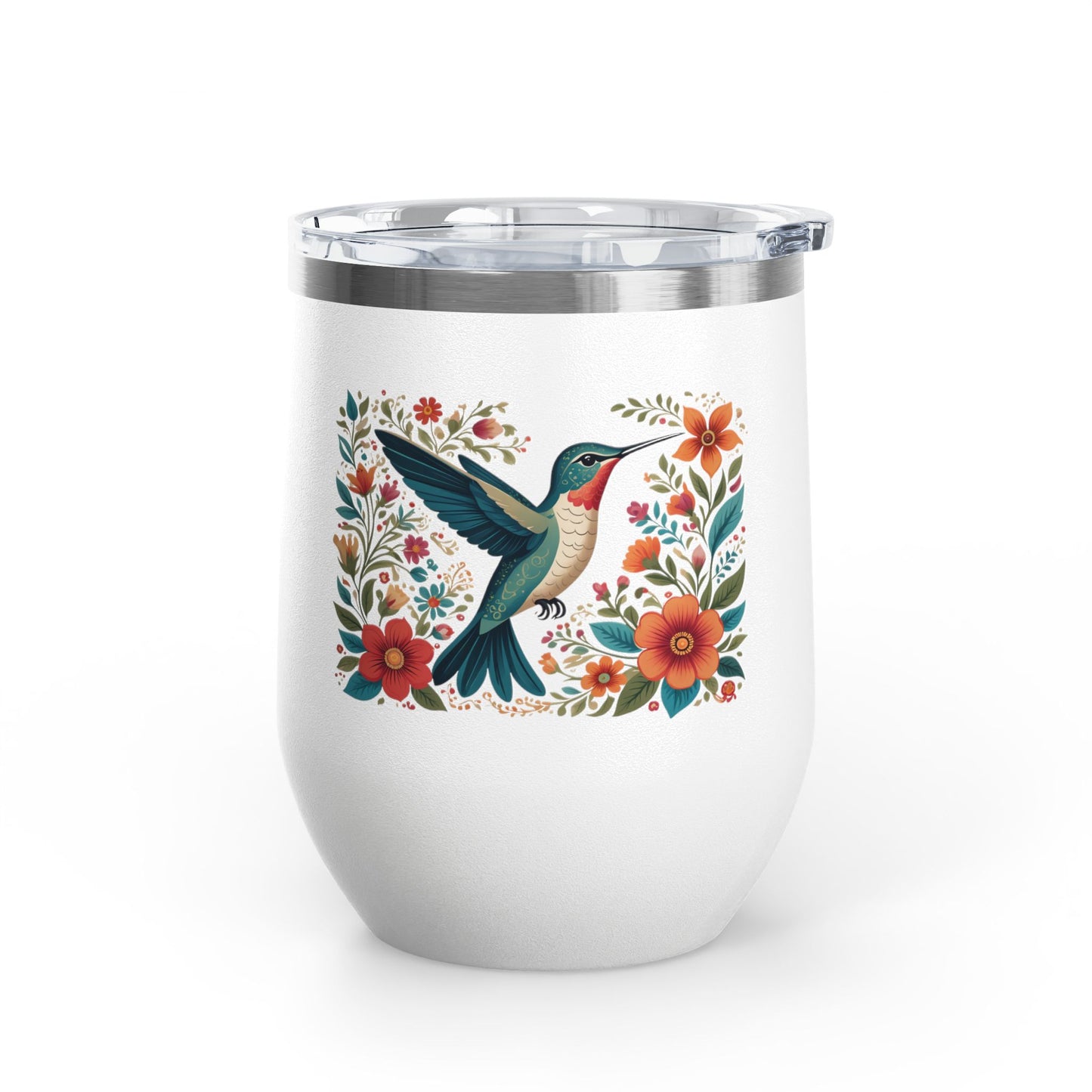 Hummingbird In Bloom Wine Tumbler- 12oz Insulated Cup