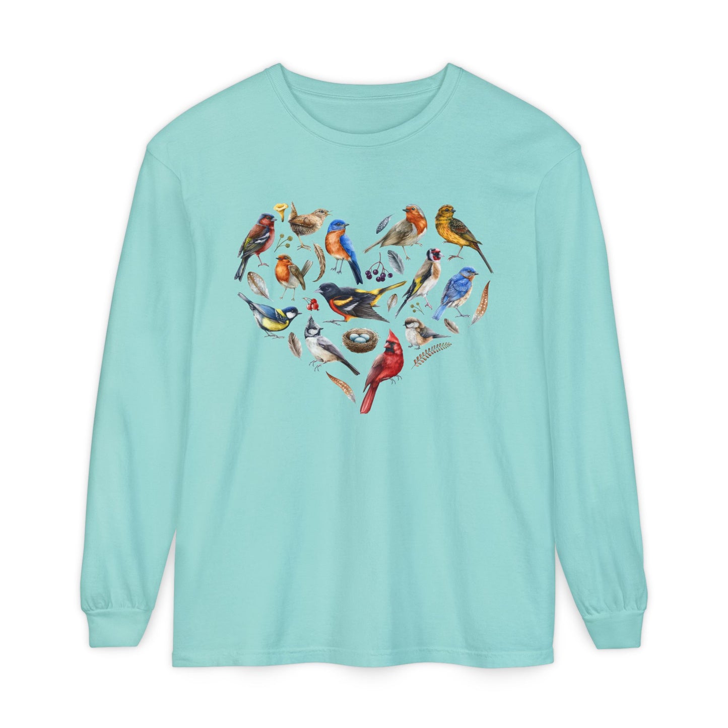 The Nerdy Birder Bird Heart Unisex Garment-dyed Long Sleeve T-Shirt