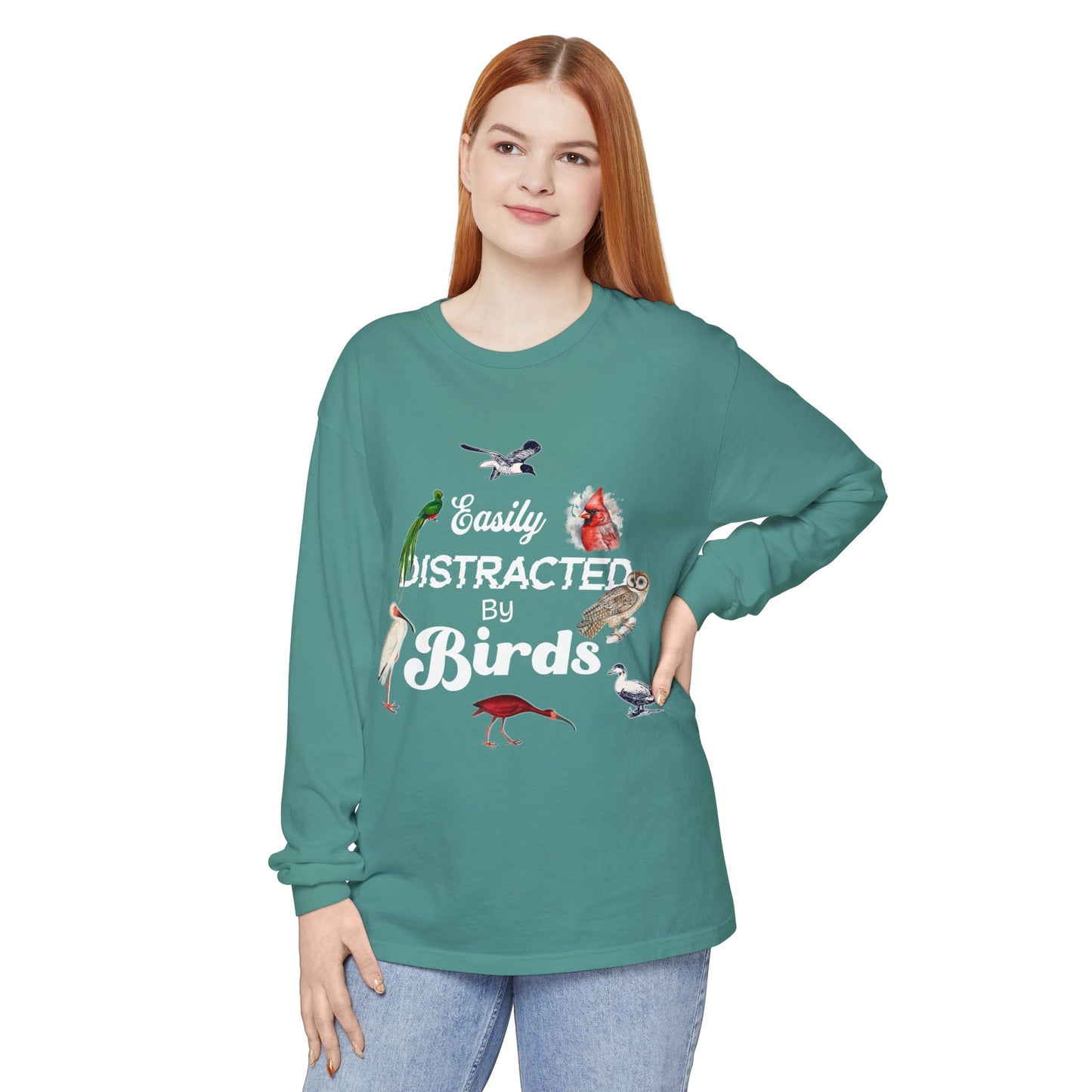 Easily Distracted by Birds Long Sleeve T-Shirt | Unisex Casual Tee for Bird Lovers
