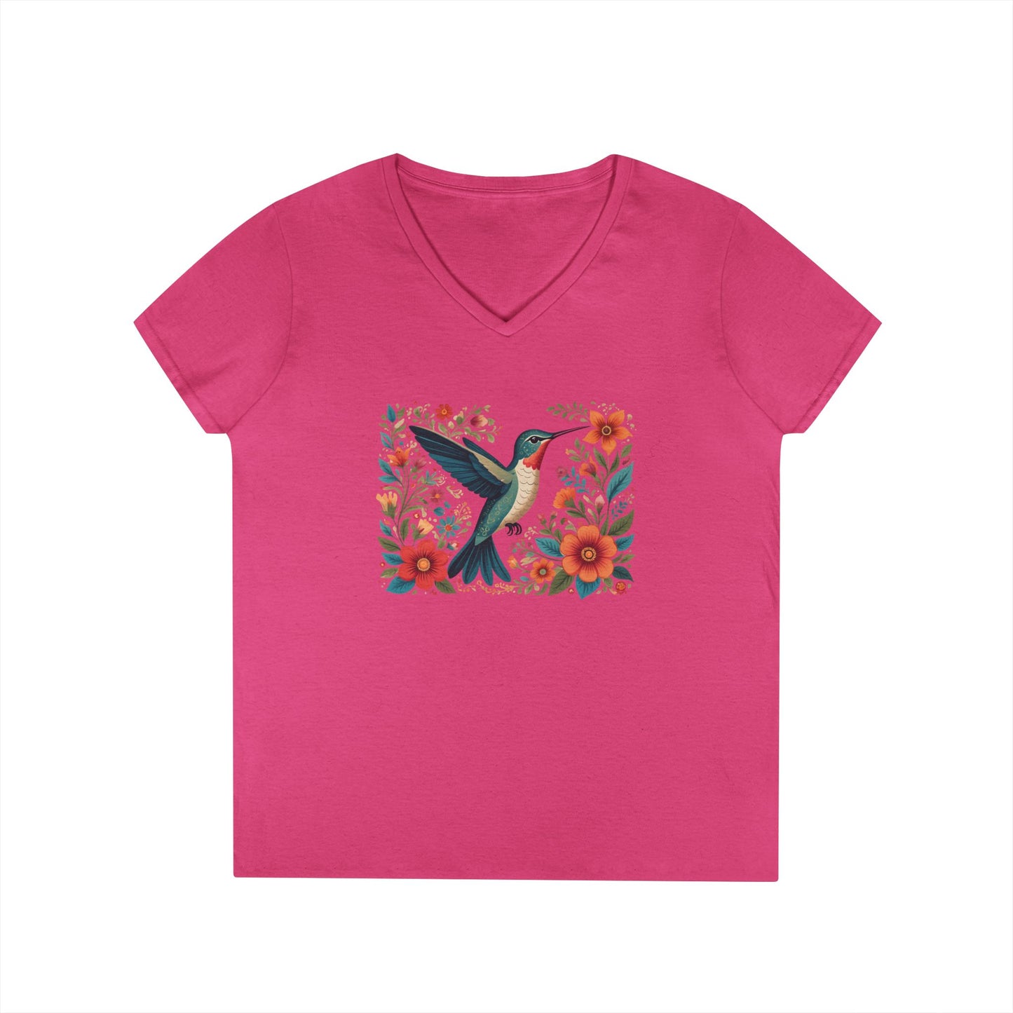 Hummingbird Blooms Ladies' V-Neck T-Shirt