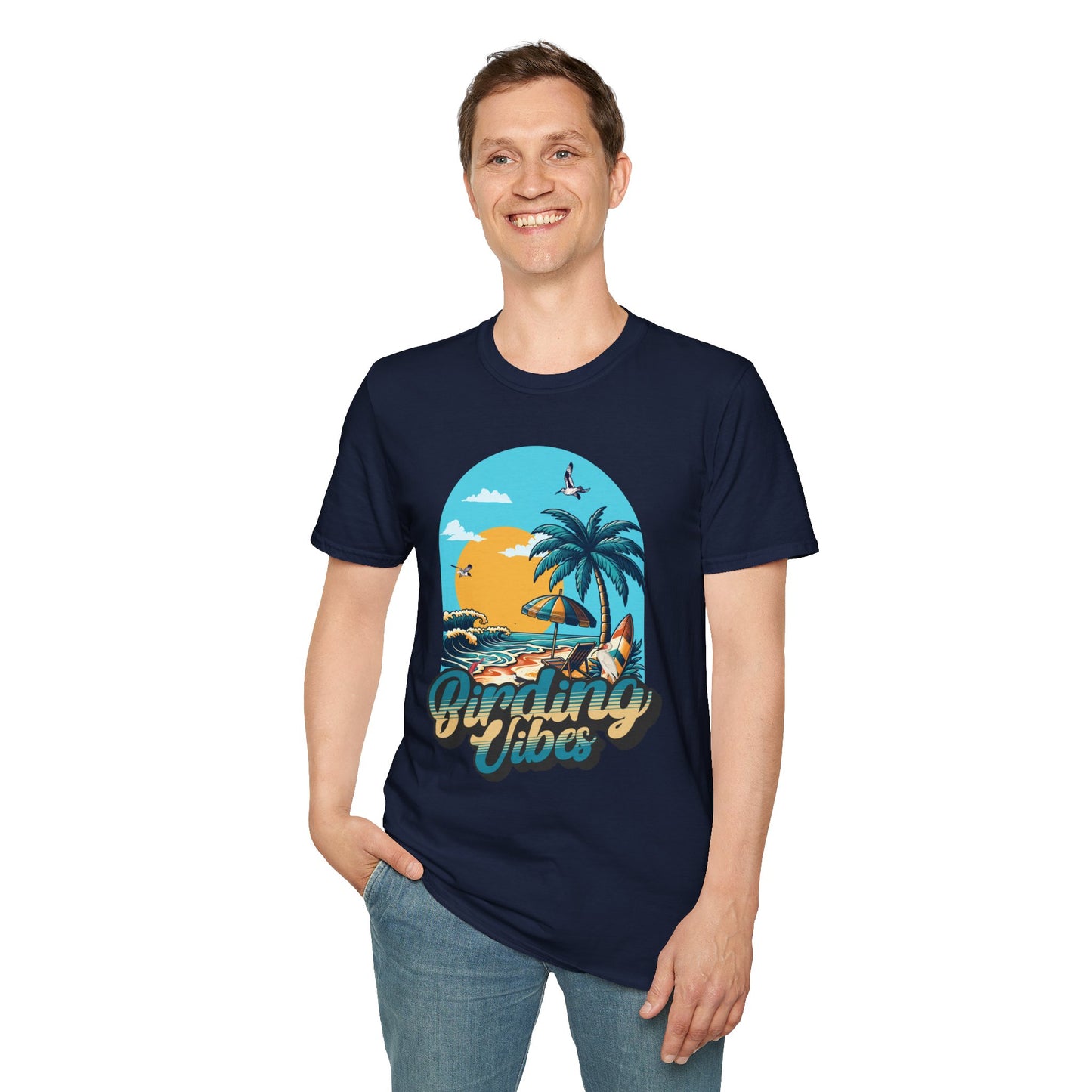 Birding Vibes Unisex Softstyle T-Shirt - Tropical Beach Graphic Tee